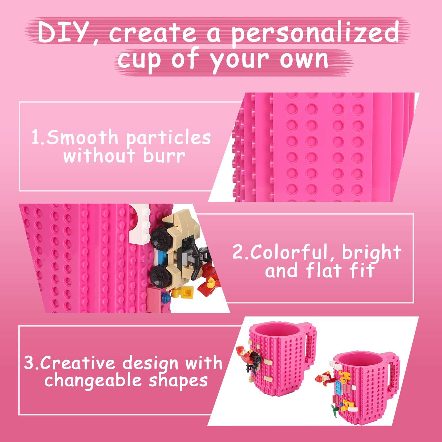 Thumbnail 4 de Sinnsally MKB771 Build-On Brick Mug, Pink, 450 ml, Building-Block Surface