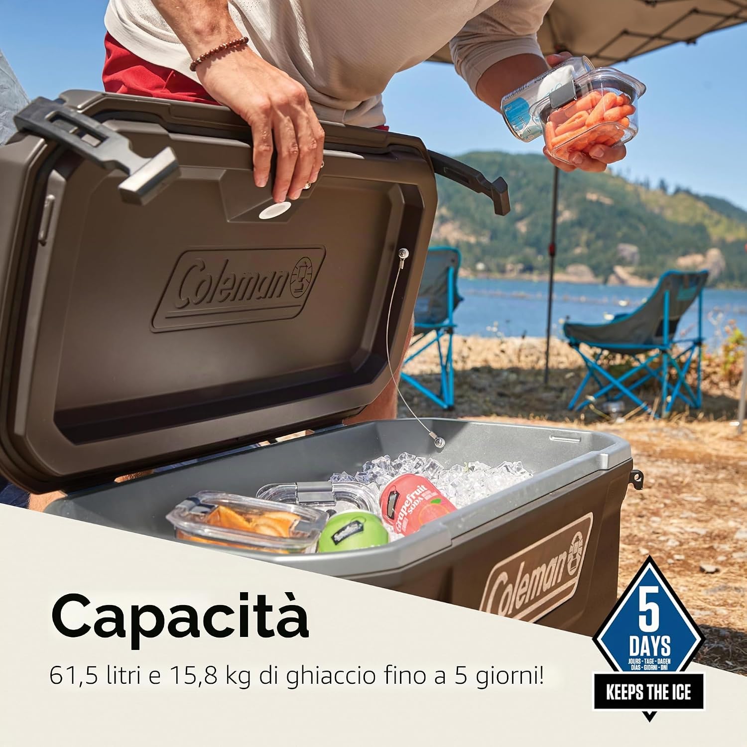Detalle de Coleman Convoy 65QT: ghiacciaia rigida con ruote, 66 L, isolamento completo e uso versatile per outdoors