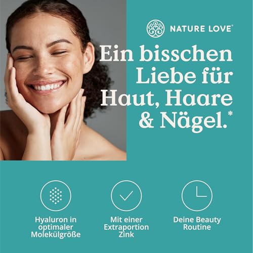 Detalle de NATURE LOVE Hyaluron Kapseln mit Zink – Hochdosiert 500 mg, 90 Kapseln, Vegan & Laborgeprüft