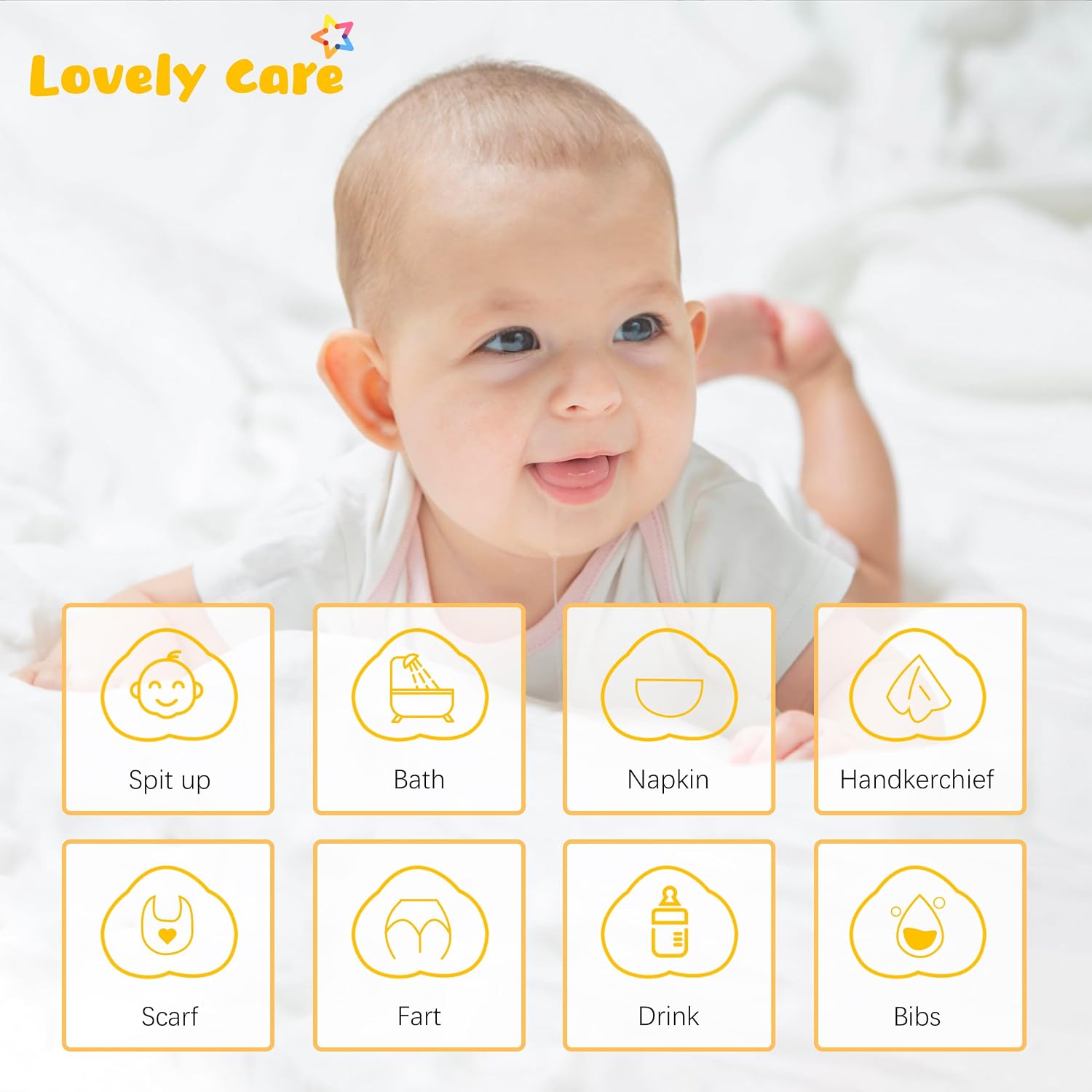 Detalle de Lovely Care 12 Pack Muslin Burp Cloths – 100% Cotton, 20'' x 10'', Extra Soft & Absorbent