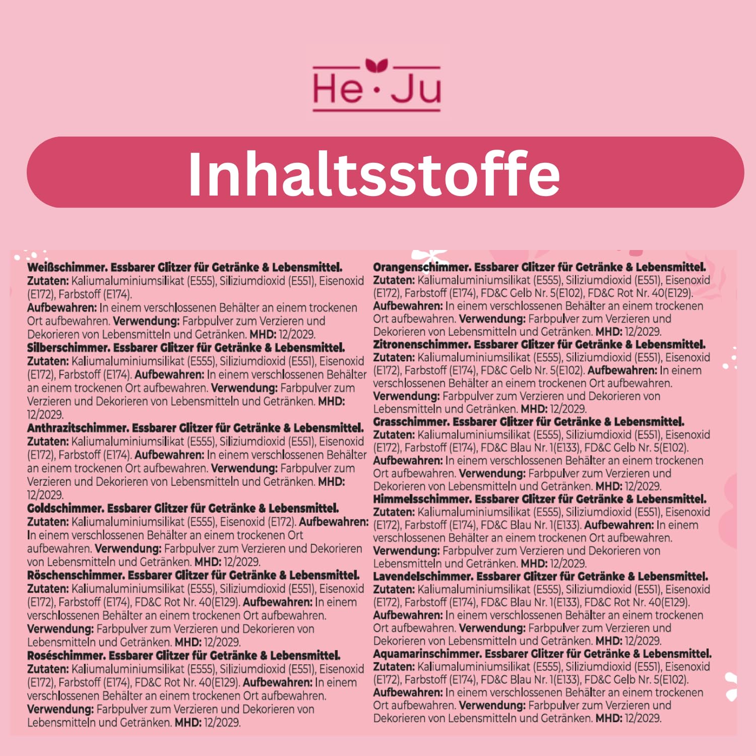 Thumbnail 6 de He-Ju essbarer Glitzer für Getränke & Lebensmittel – 12 Farben à 3 g, vegan, glutenfrei, ohne E171