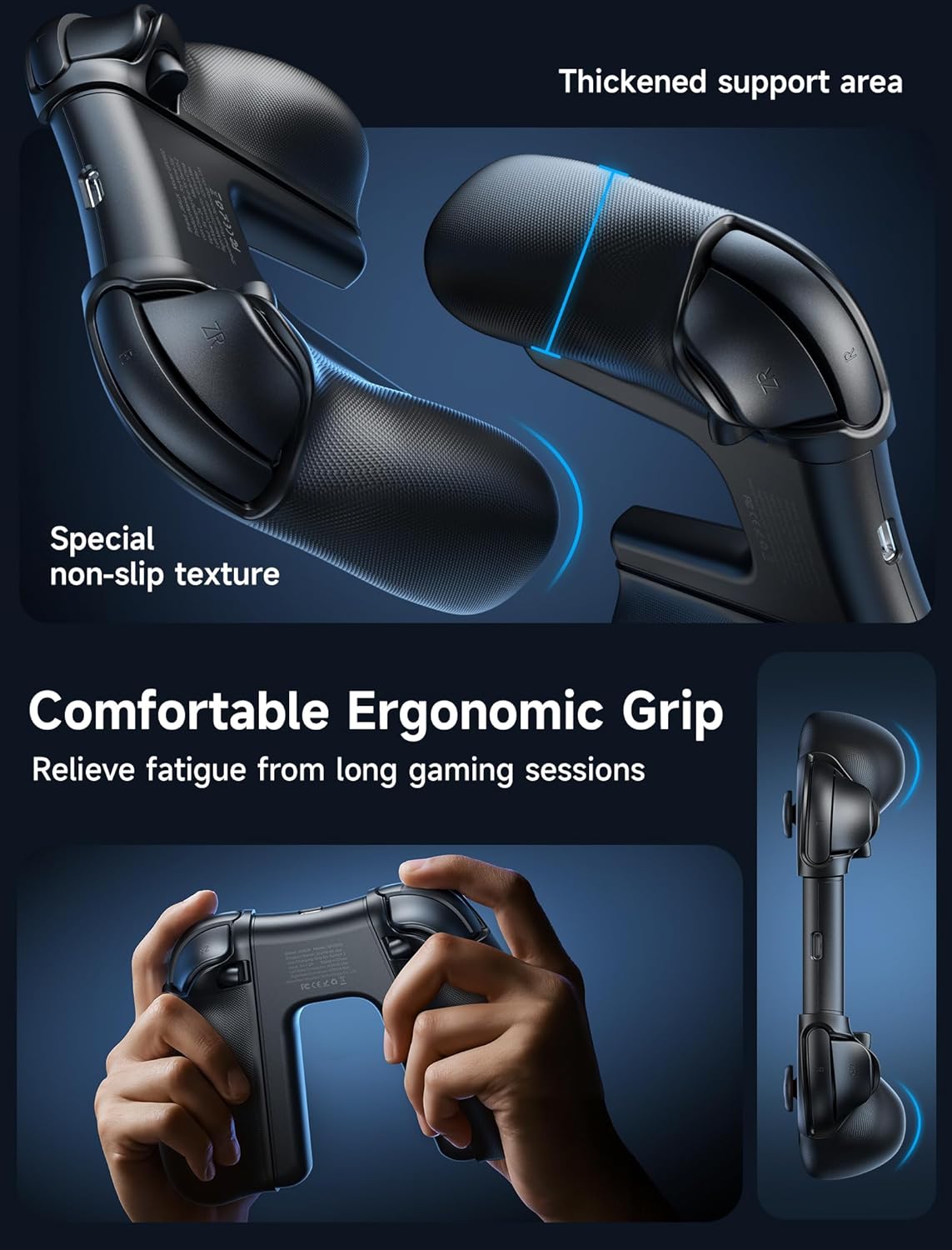 Thumbnail 3 de JSAUX impugnatura di ricarica ergonomica antiscivolo magnetica per Switch 2 con LED (nero)