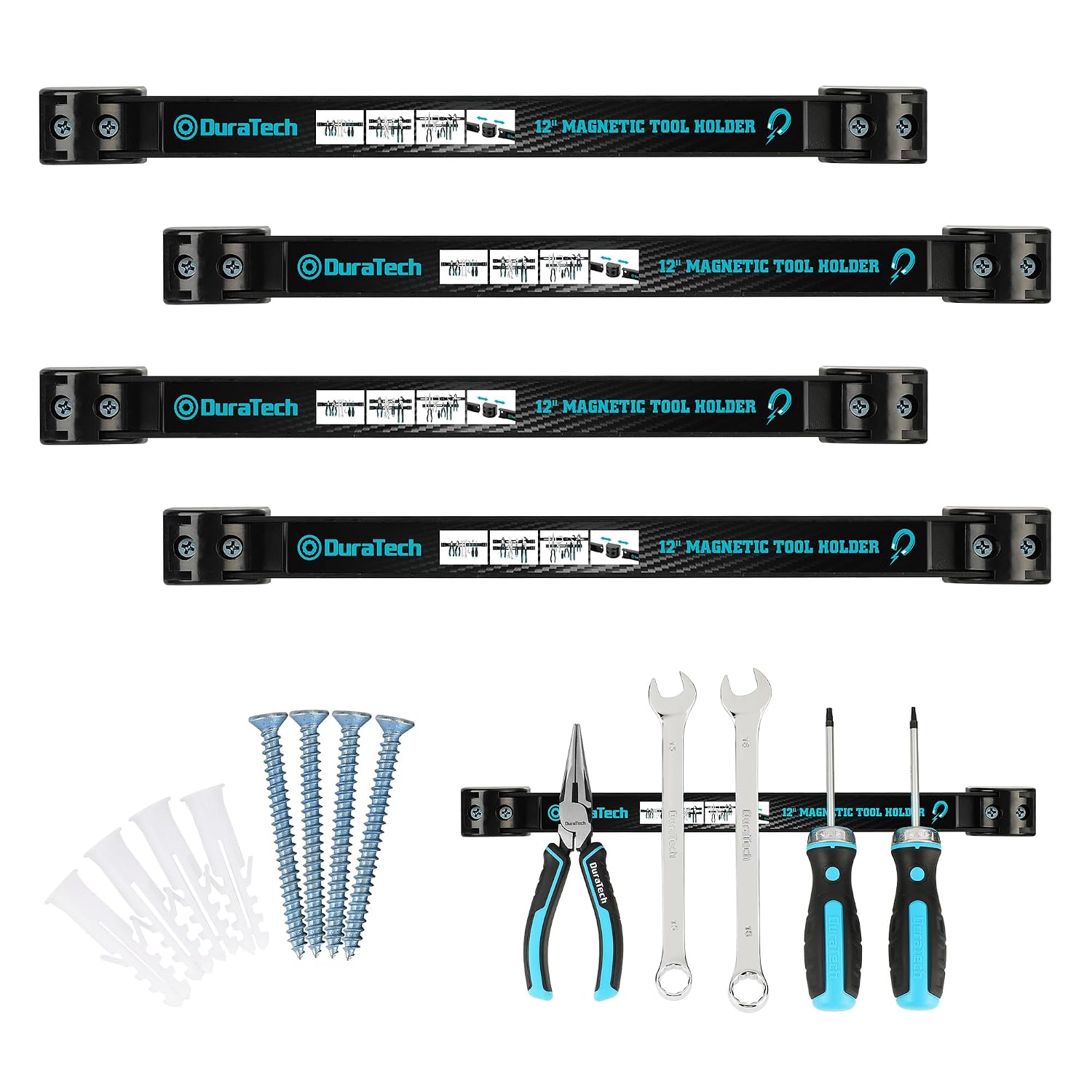 Detalle de DURATECH DT406029 Magnetic Tool Holder Strips, 4-Pack of 12-Inch Bars