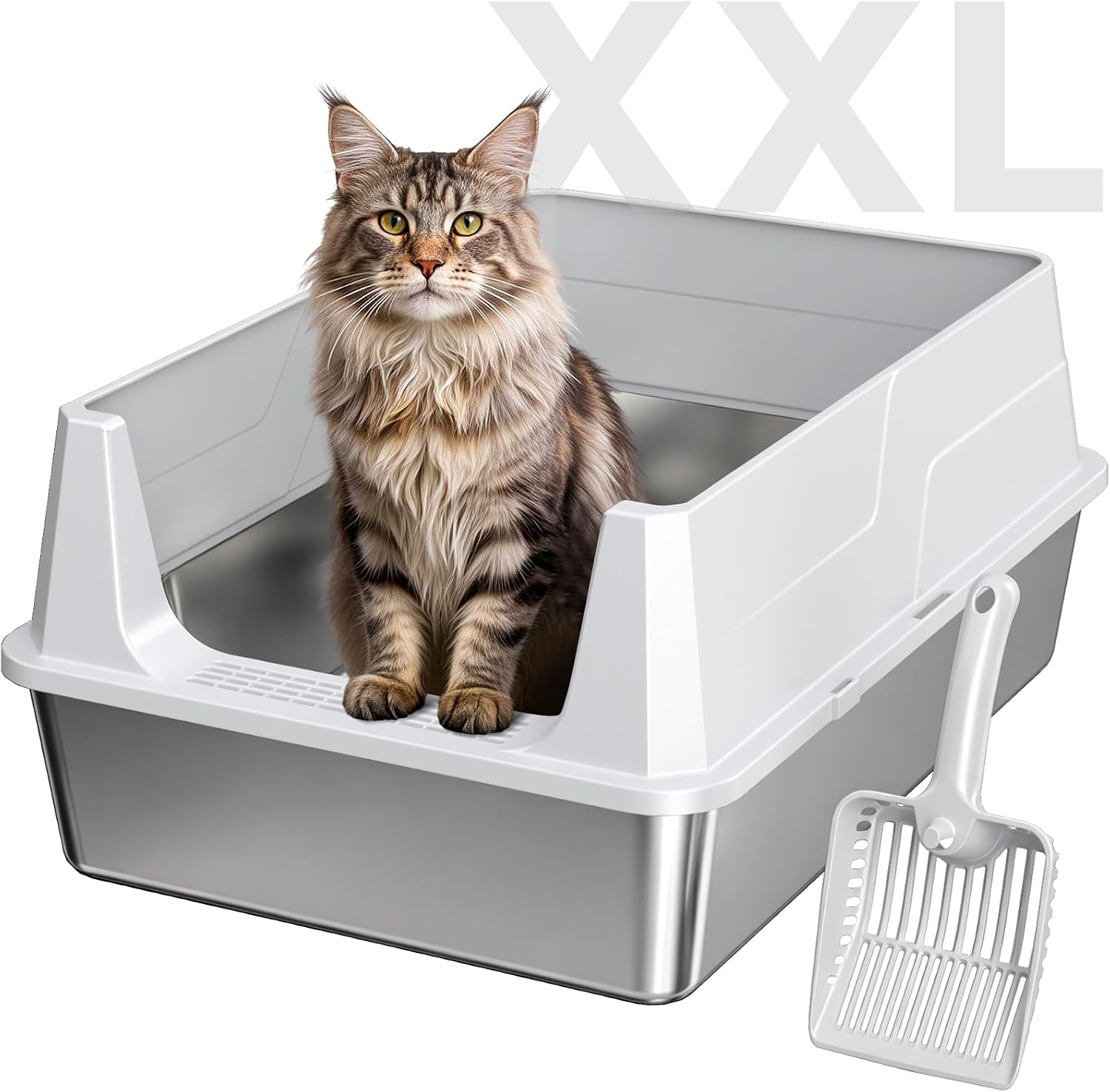 Detalle de OneBug MSP-XC-W607-Grey XXL Stainless Steel Cat Litter Box with High Guard