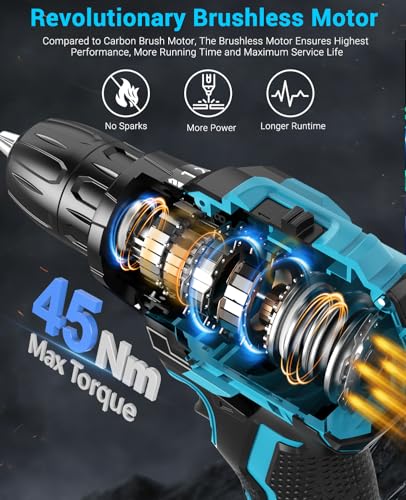 Detalle de Perceuse-visseuse sans fil LEEIKOO 21V Brushless – 45 N·m, batterie 2,0 Ah