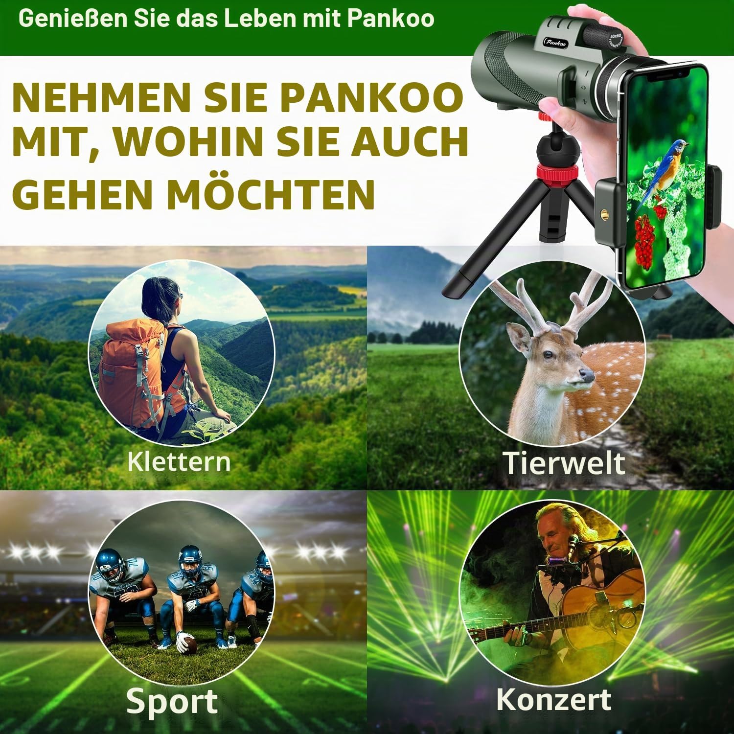 Detalle de Pankoo 40×60 Monokular mit BAK-4 Prisma – kompakt, leicht und leistungsstark für Vogelbeobachtung und Reisen