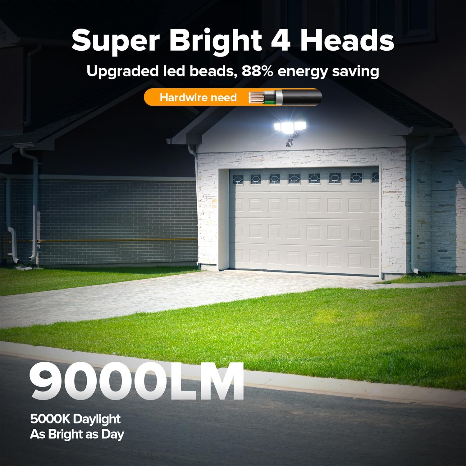 Detalle 2 de LUTEC 7632816012 80W LED Motion Sensor Floodlight, 9,000 Lumens, 4 Heads