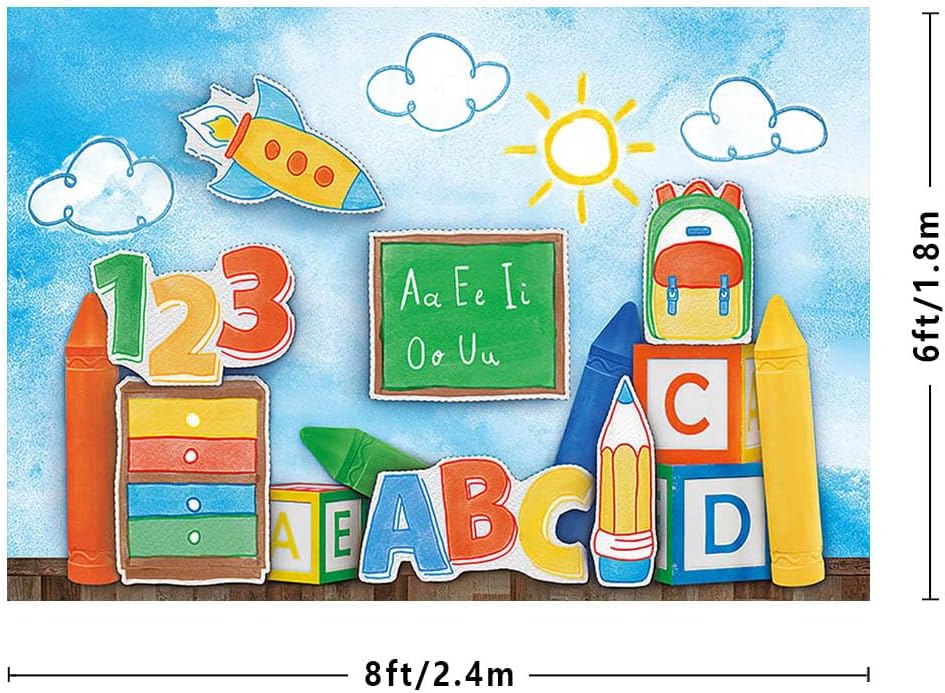 Thumbnail 2 de MEHOFOND 8x6ft Back To School Backdrop in Blue Sky with White Cloud – Customisable Photo Background (Background Only)