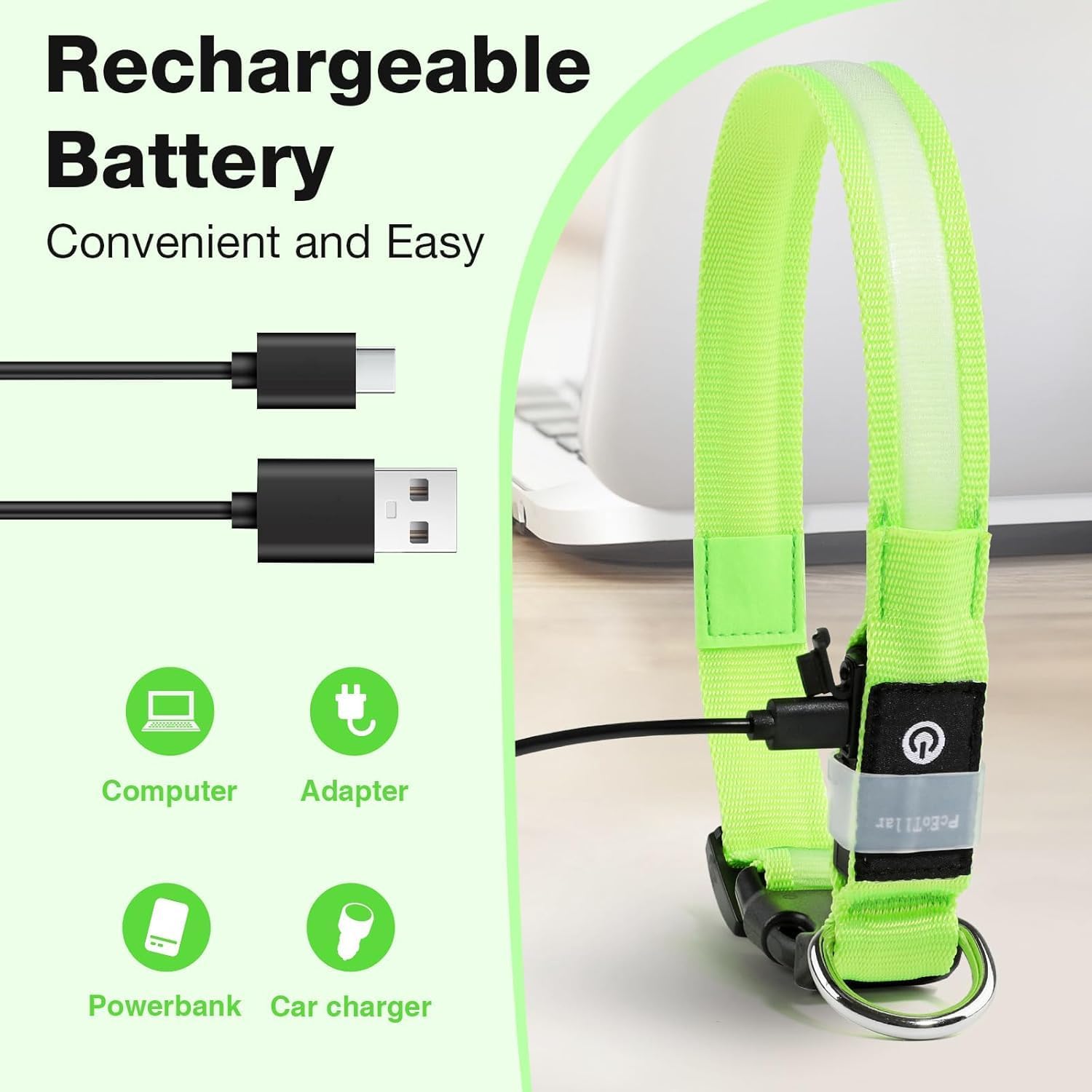 Detalle de PcEoTllar Collare luminoso per cane LED ricaricabile 7 colori