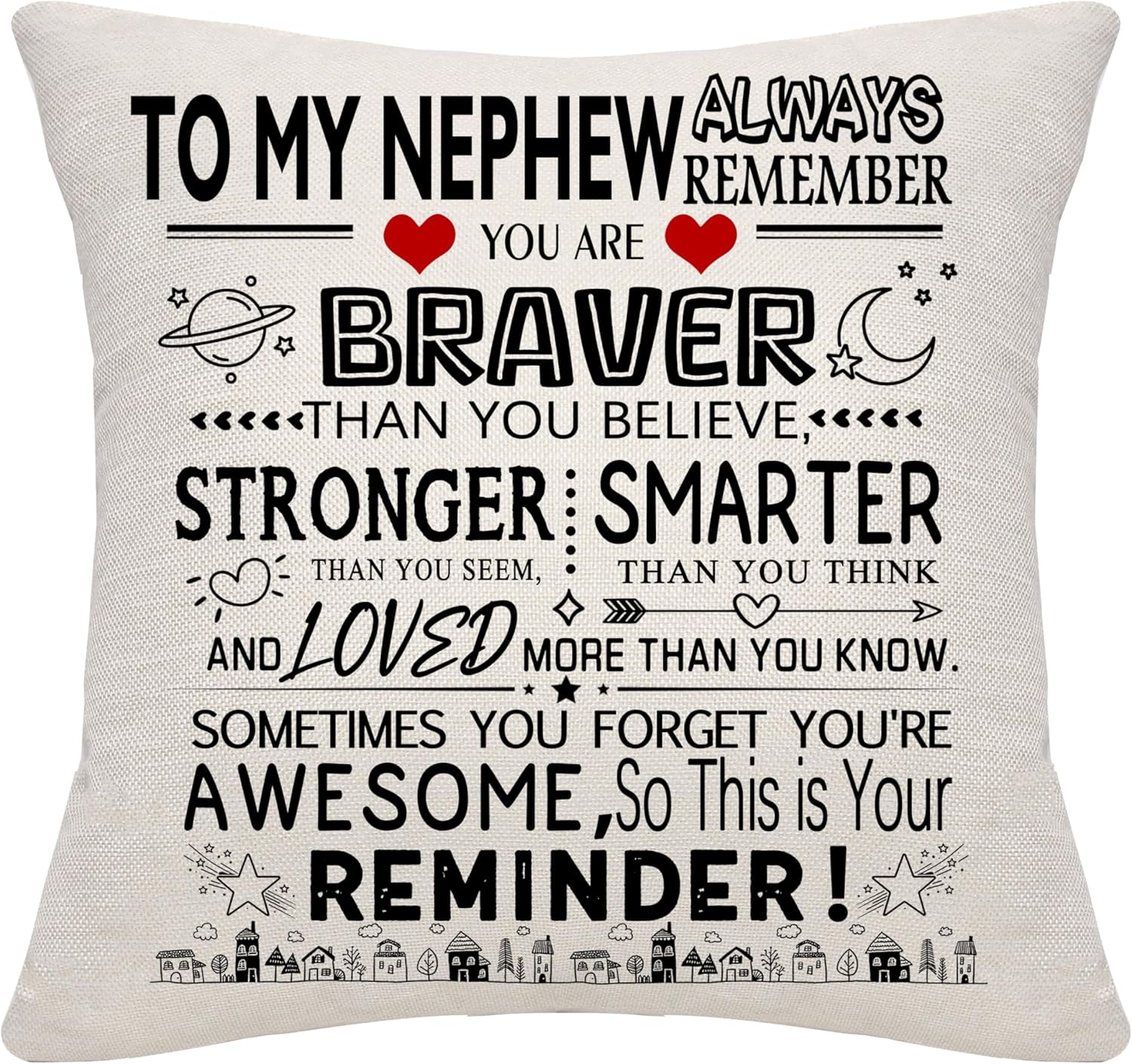 Bommex Inspirational Cushion Covers for Nephew (45cm x 45cm) – “You are braver than you believe” sports-themed reminder gift
