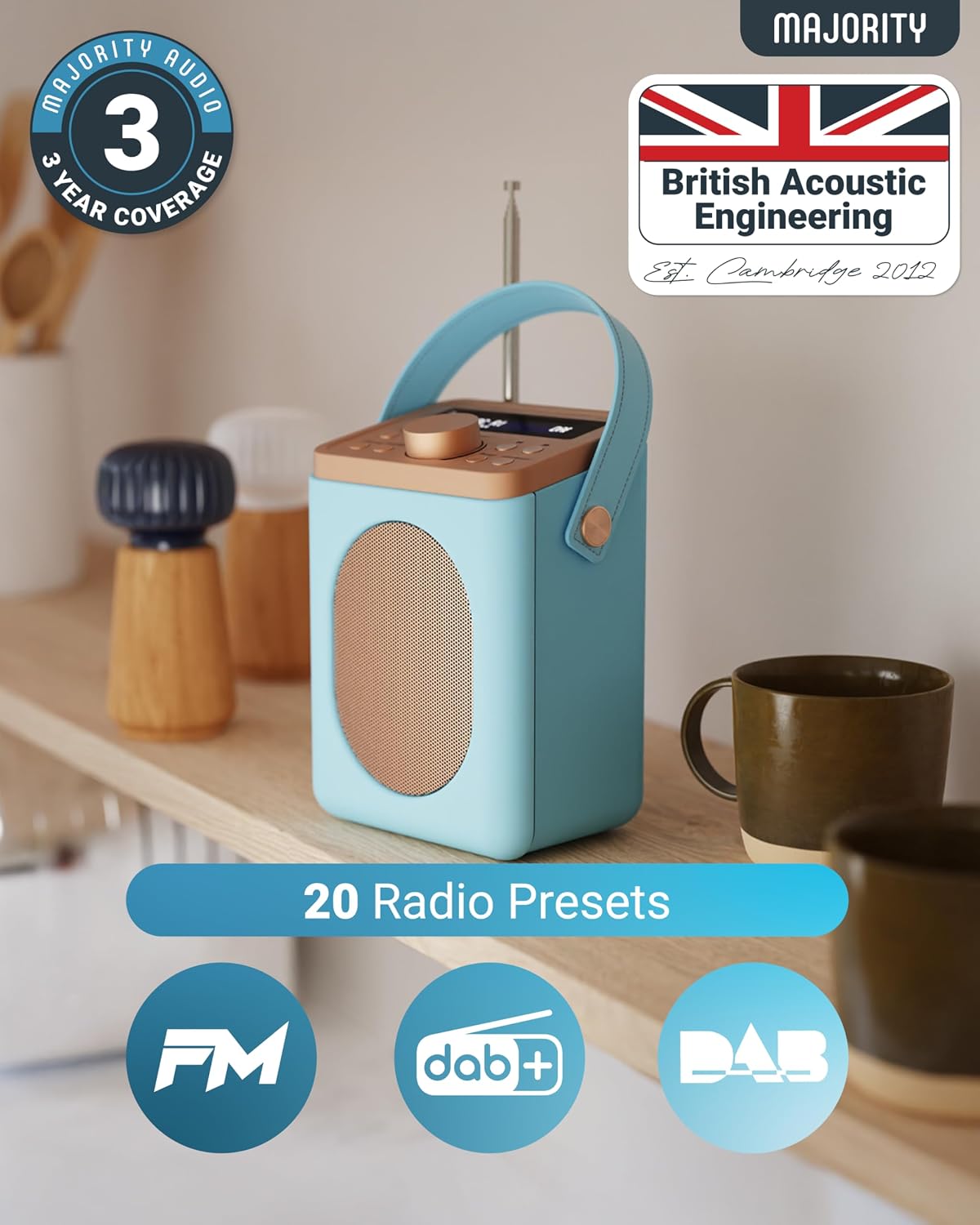 Detalle de MAJORITY Little Shelford Portable DAB+ Radio with Bluetooth (Duck Egg)