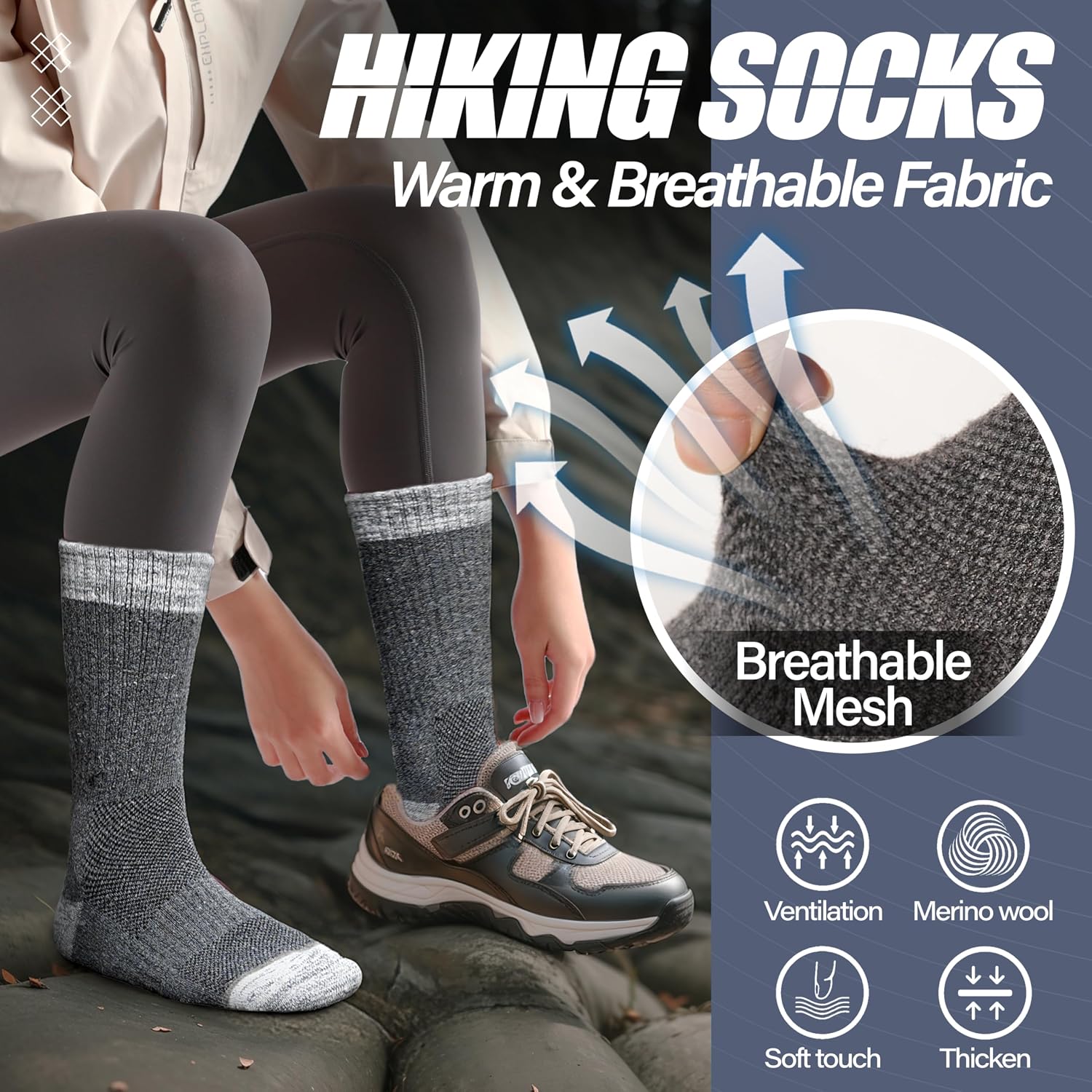 Thumbnail 6 de ANTSANG Merino Wool Hiking Socks 5 Pairs