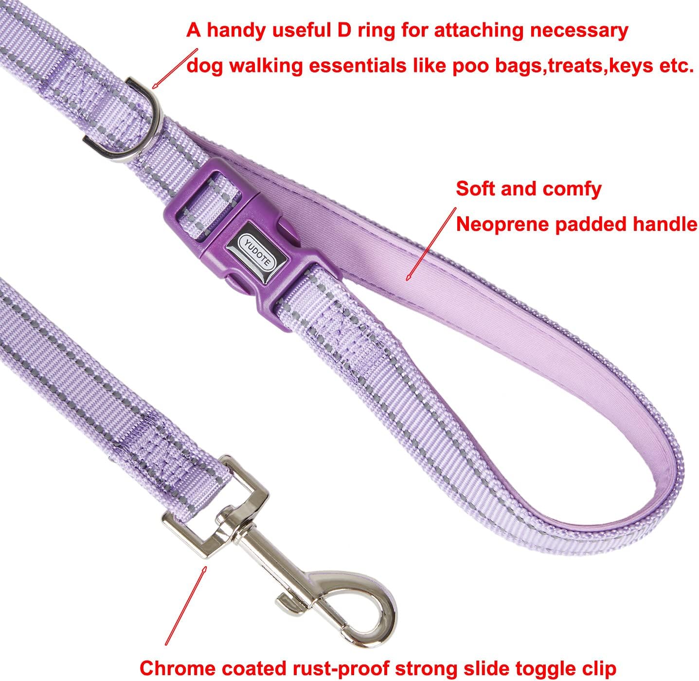 Detalle 2 de YUDOTE Strong Nylon Dog Lead with Reflective Stripe and Padded Handle
