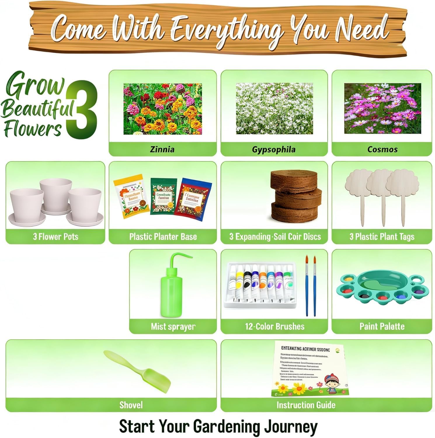 Detalle de Paint & Plant Flower Growing Gardening Kit with 3 Pots for Kids