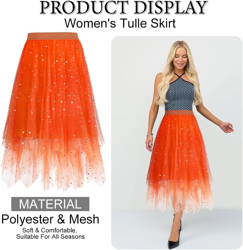 Thumbnail 6 de AUYAO damtyllkjol i polyester mesh med elastisk midja och oregelbunden fåll
