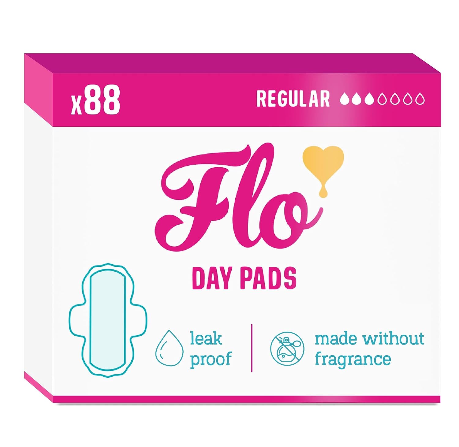 Flo Day Menstrual Pads (88 Pack) – Regular Flow, Winged & Ultra-Thin, Bamboo, Vegan & Cruelty-Free