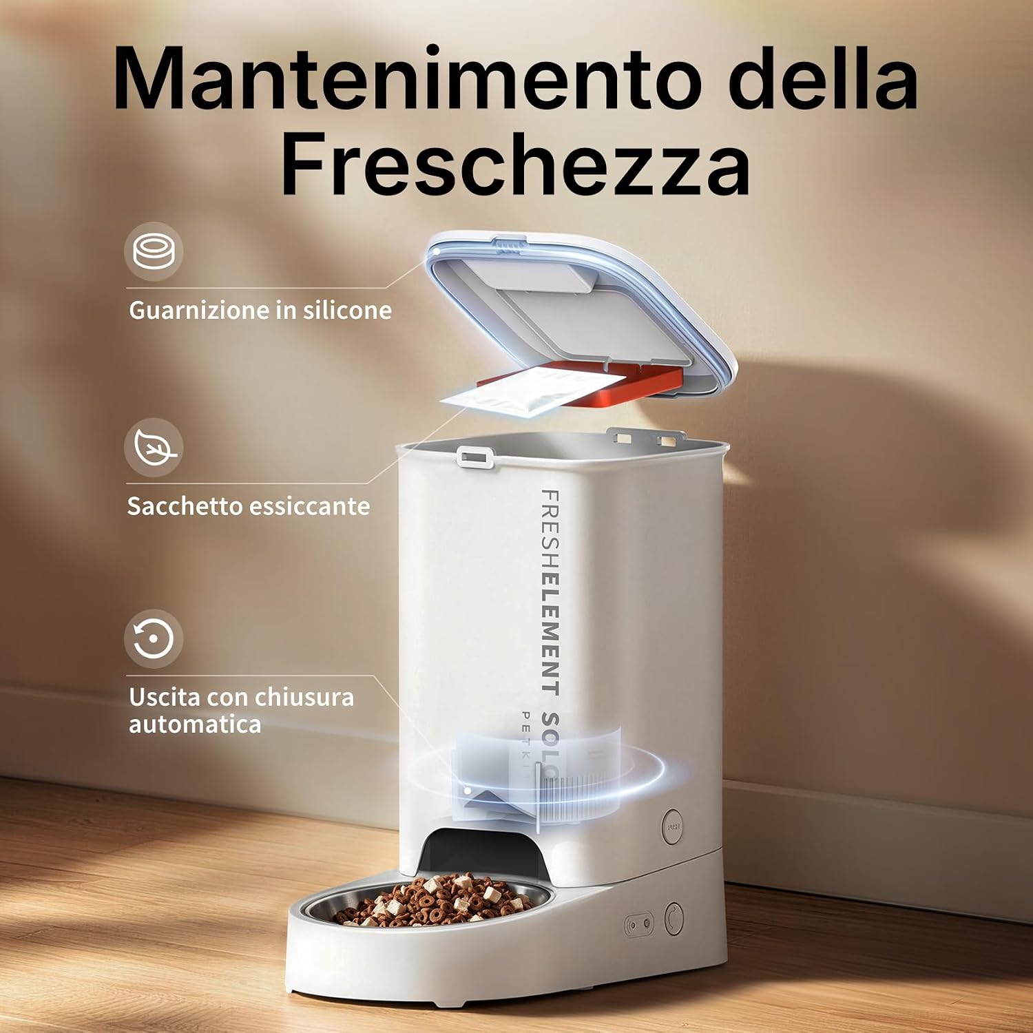 Detalle 2 de PETKIT Distributore Automatico Cibo per Gatti (3L) e Cani (2.4G WiFi) con Ciotola in Acciaio inox 304 e Fresh Lock