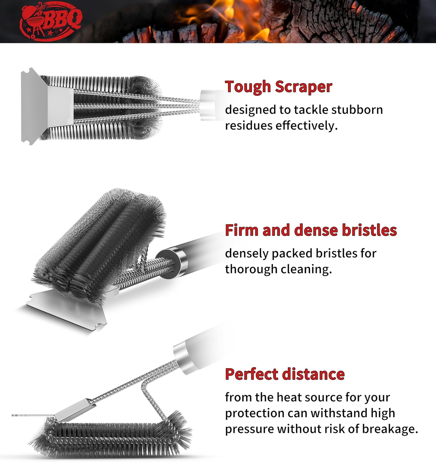 Thumbnail 2 de TNTOR Grill Brush: 3-in-1 Cleaning Brush with Stainless Steel Scraper