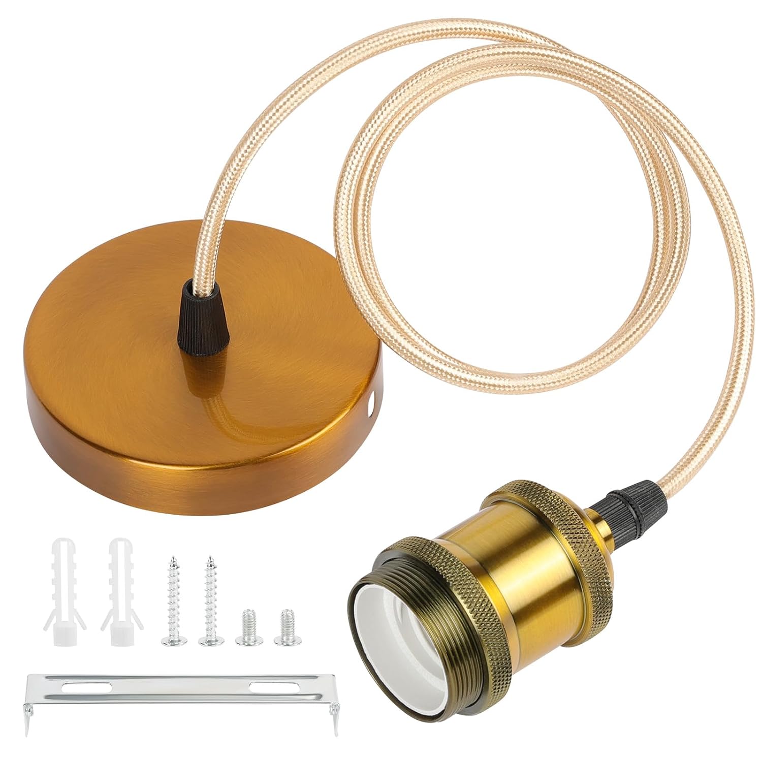 Detalle de AUAUY E27-hanglampfitting goud met schroefring en verstelbaar snoer van 90 cm