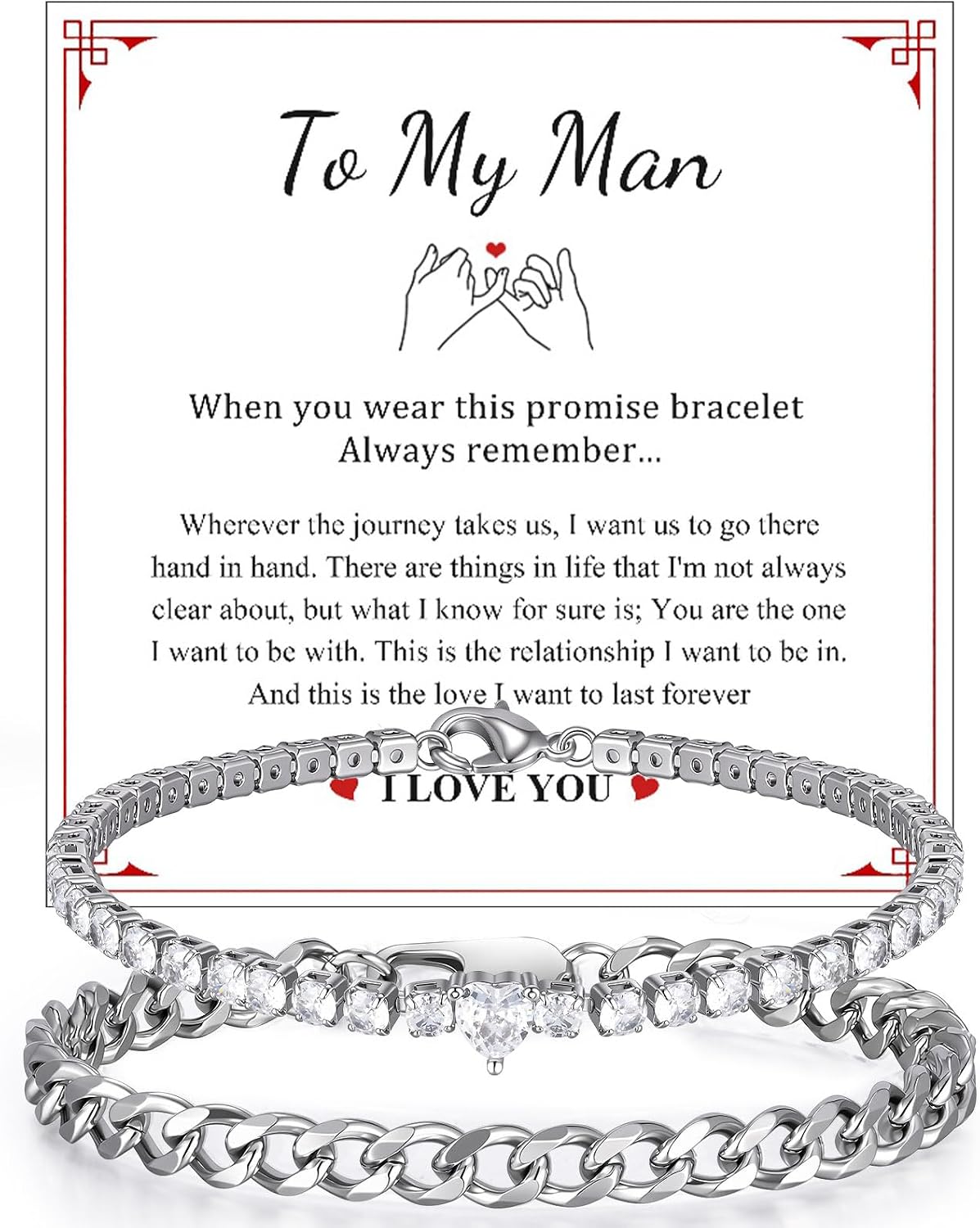 Detalle de VNOX Couples Bracelets for Valentines Day Gifts – Stainless Steel Matching Bracelets for Him & Her