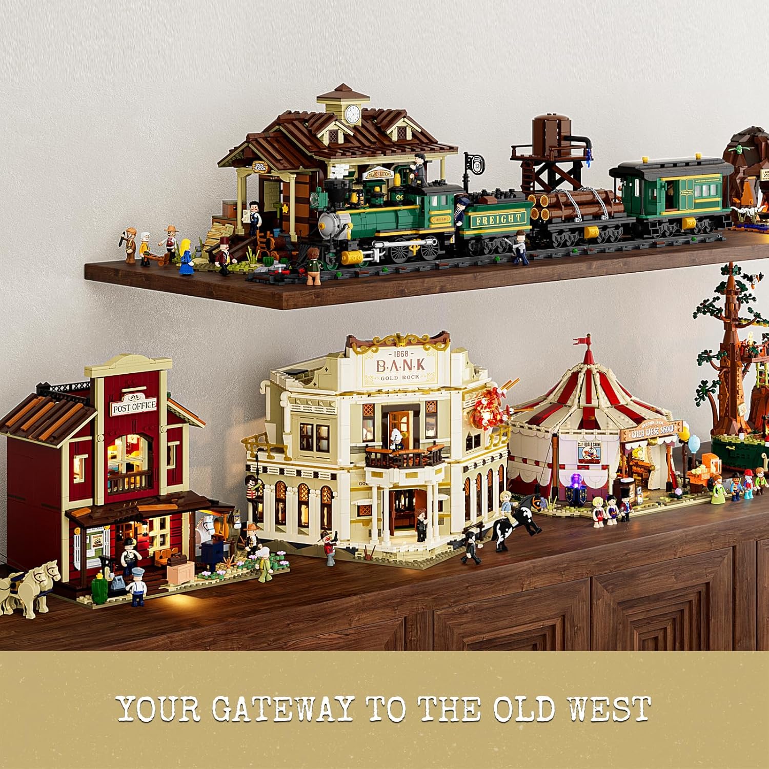 Thumbnail 5 de Lumibricks Western Bank Heist Lighting Building-Bricks Set (2875 pcs) — Wild West Outlaw Gold Display Collection
