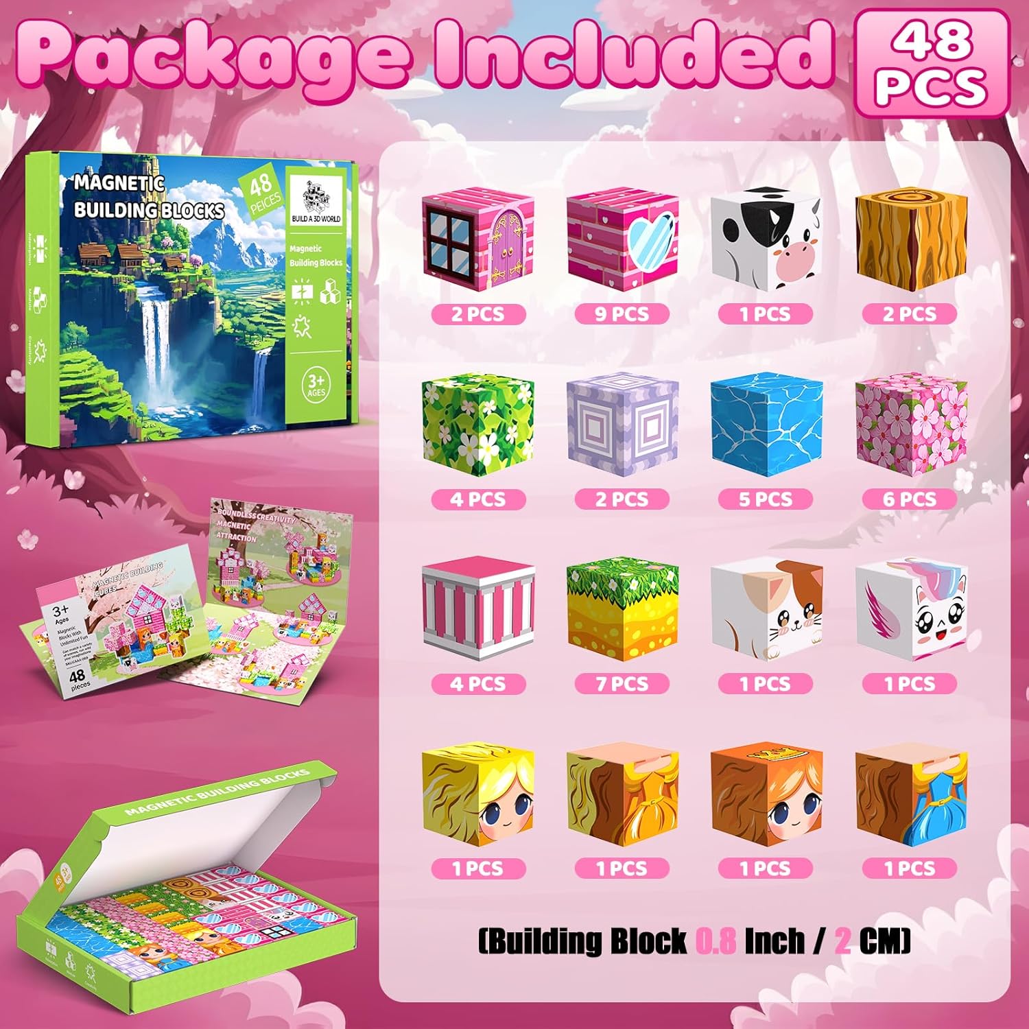 Thumbnail 2 de SSAWR 48-Piece Magnetic Blocks Set (Sakura Forest) – STEM Building Toys for 3+