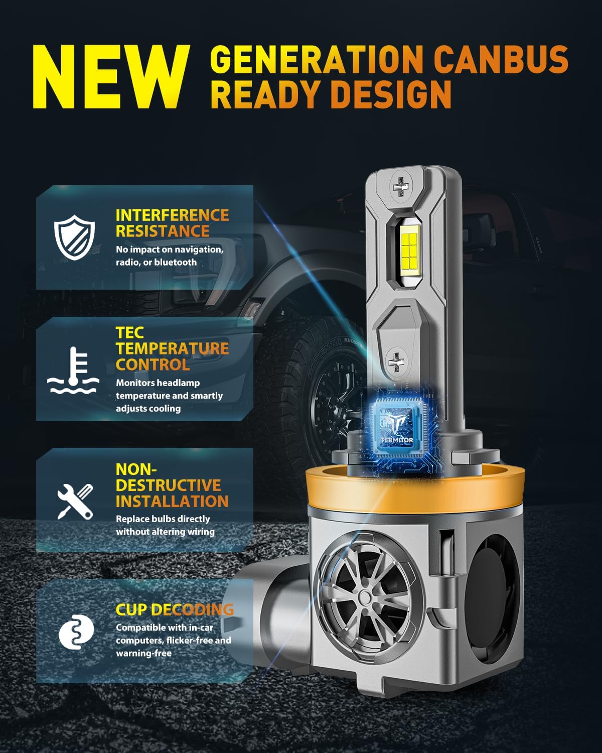 Thumbnail 5 de Termitor Upgraded H11/H9 Light Bulbs (H8/H16 Compatible), 6500K White, CANbus Ready, Plug N Play — Pack of 2