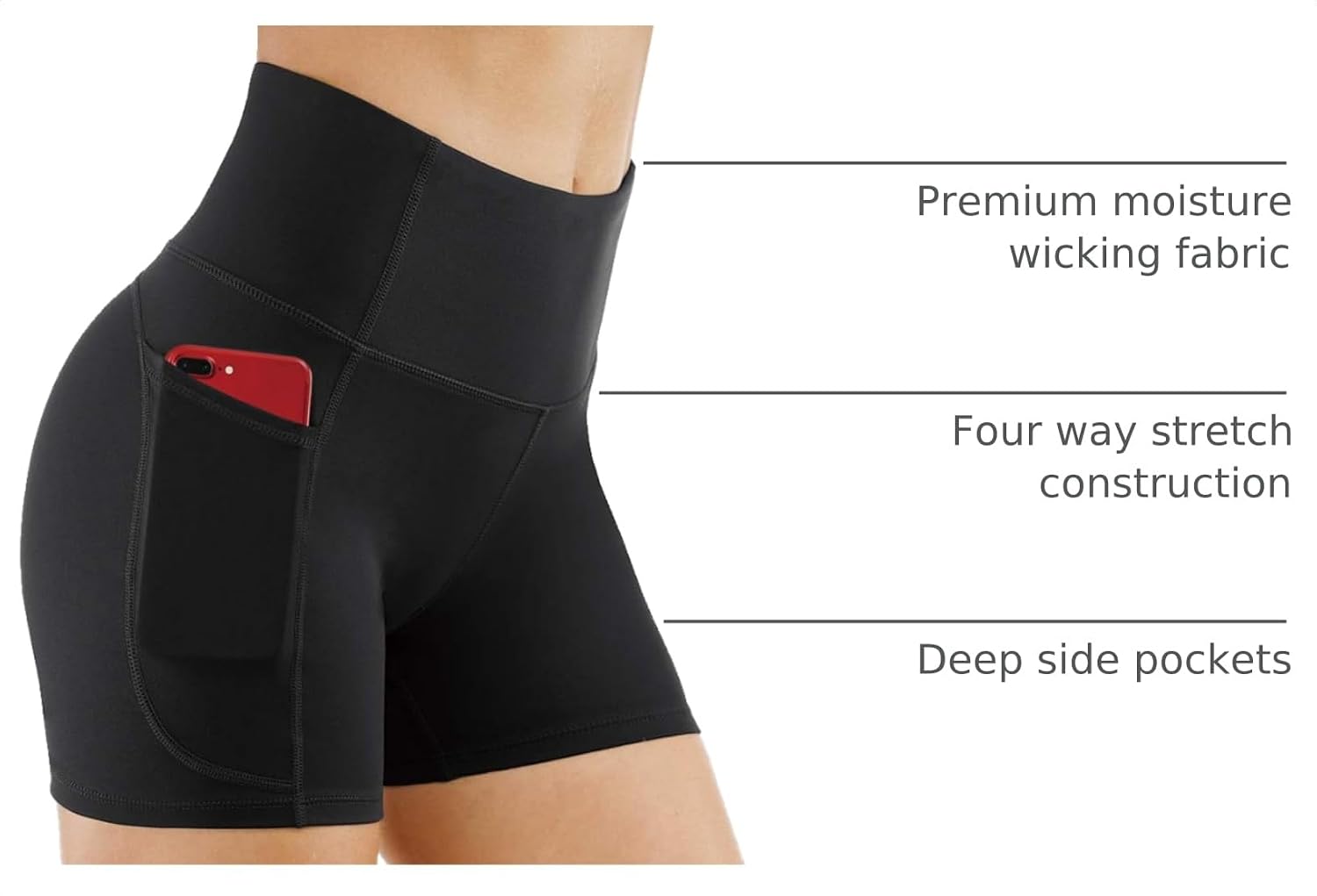 Detalle 2 de THE GYM PEOPLE High Waist Yoga Shorts with Pockets