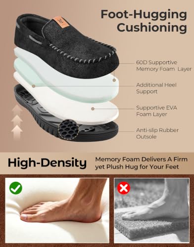Detalle de VeraCosy Men's Moccasin Slippers Memory Foam House Shoes – Bold Black, 9 UK