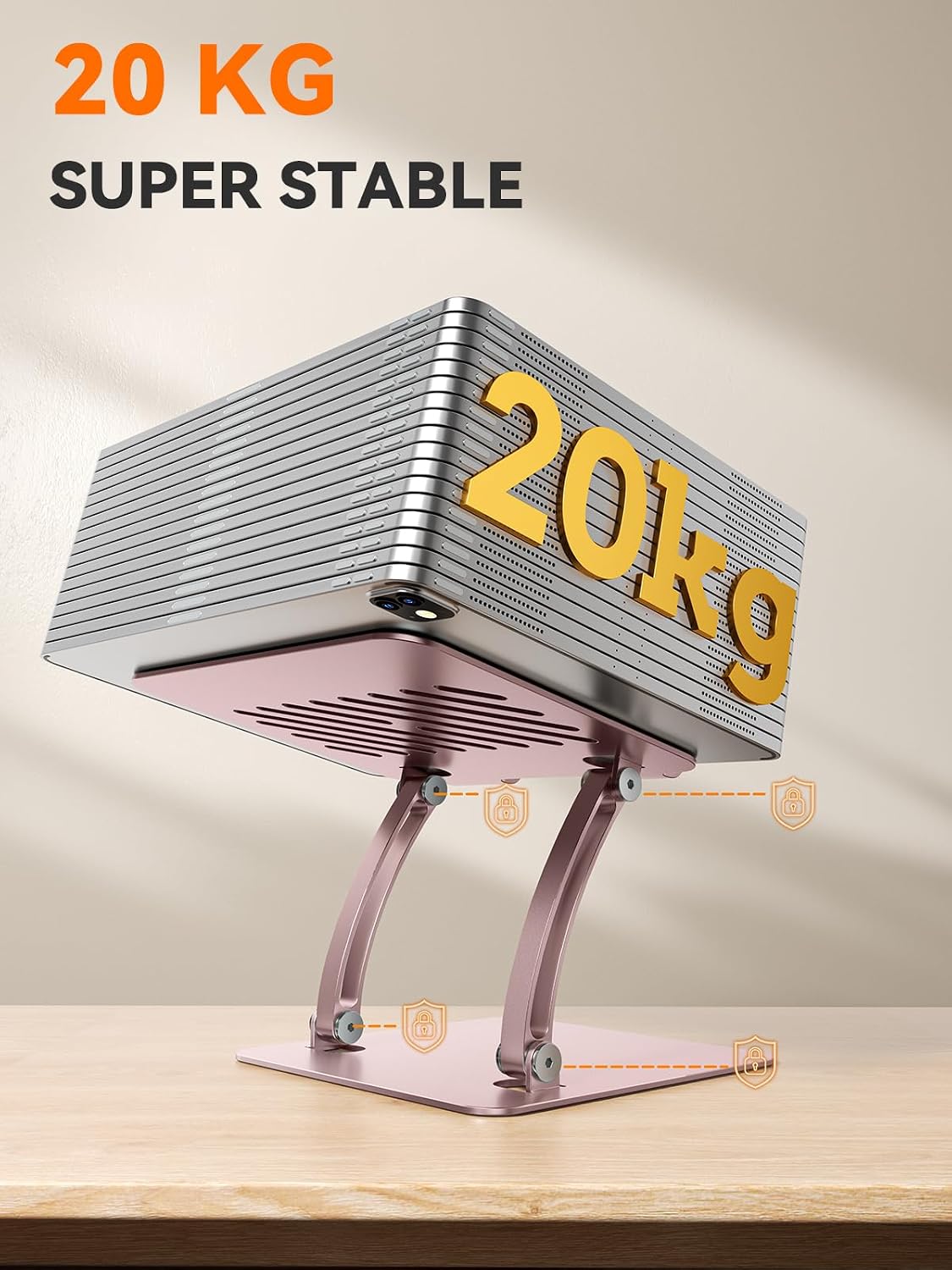 Detalle de tounee Tablet-Halterung: Zweistabig verstellbarer Aluminium Desktop-Ständer, rosa