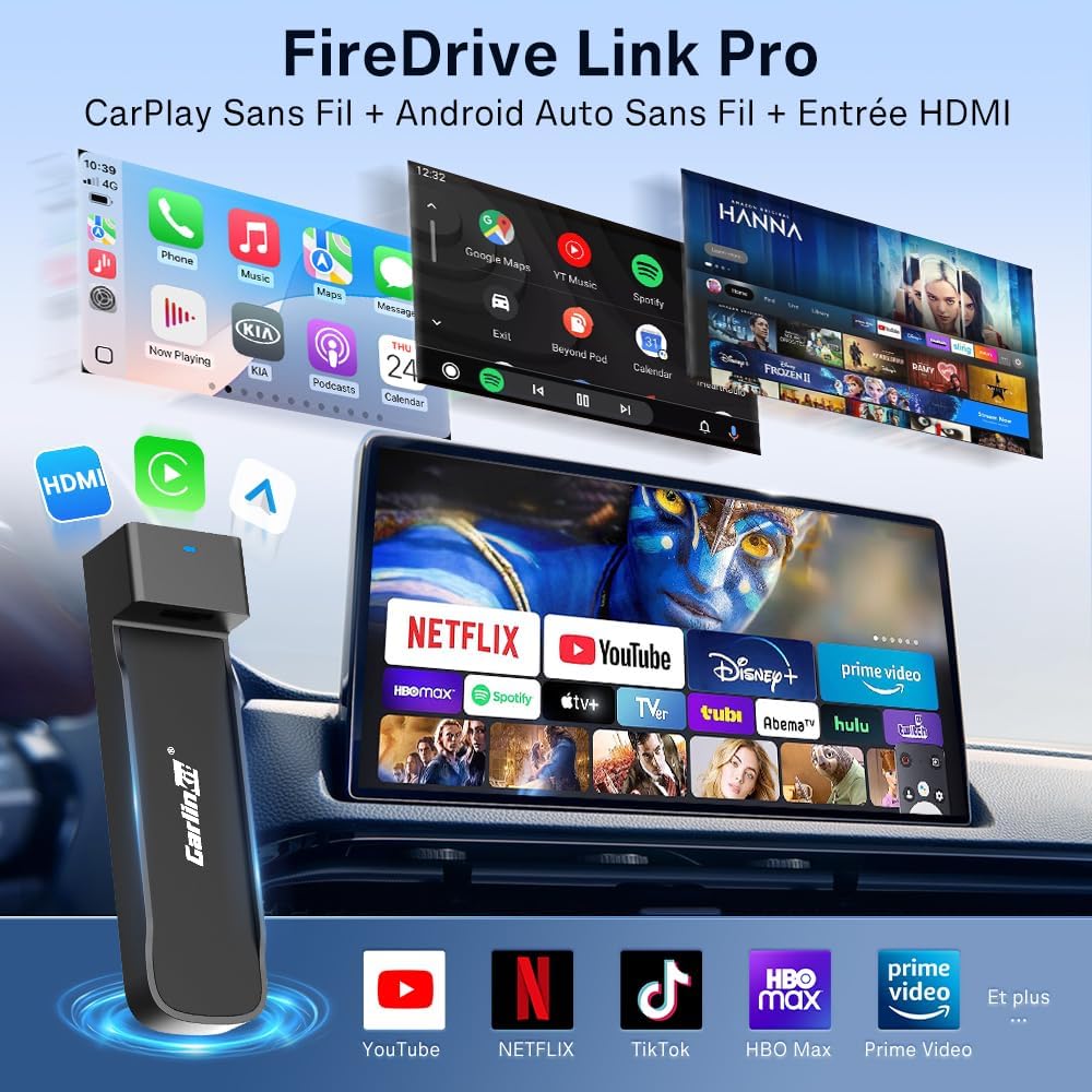 Detalle de Carlinkit FireDrive Link Pro HDMI Car TV: convertisseur 3 en 1 pour Fire TV Stick, CarPlay et Android Auto
