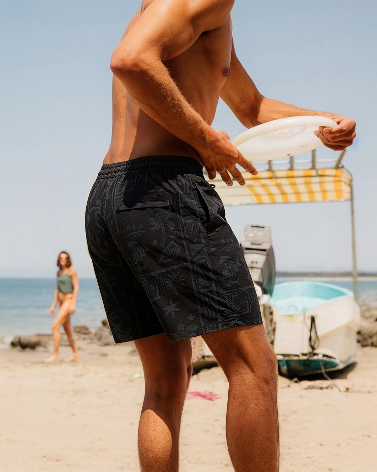 Detalle de SURF CUZ Mens Swim Trunks with Compression Liner – 7" Quick Dry Stretch Board Shorts