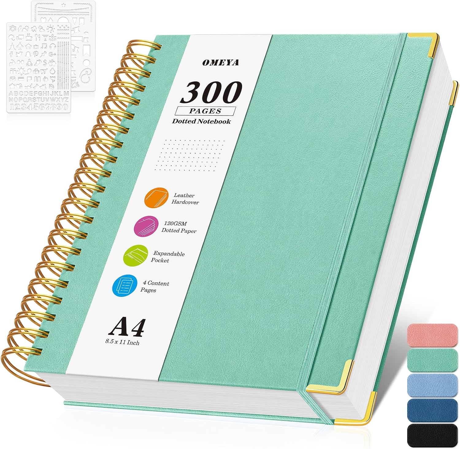 Detalle de OMEYA XianQuanBen-DianZhen-LvSe-A4-PiGe A4 Dotted Spiral Notebook, 120 GSM, Green