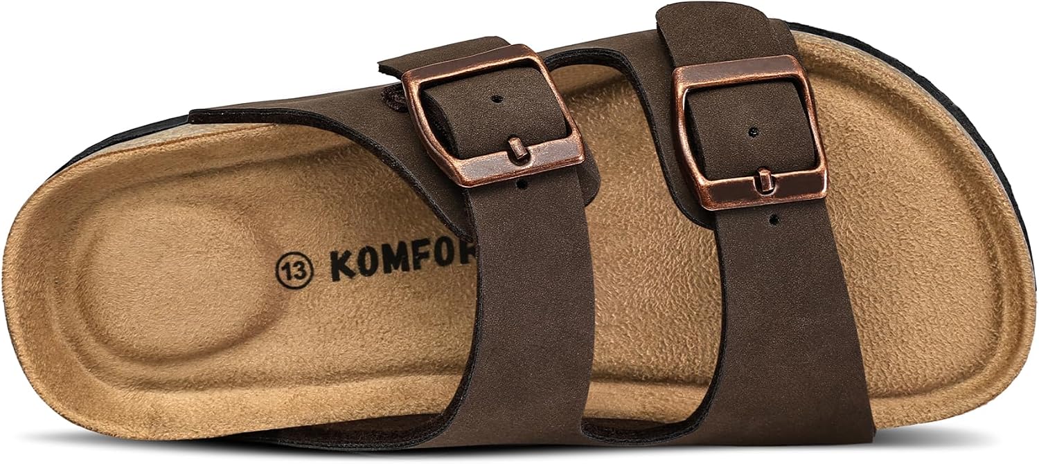 Detalle de K KomForme Kids Sandals with Cork Footbed: Adjustable, Comfortable Slides for Little and Big Kids