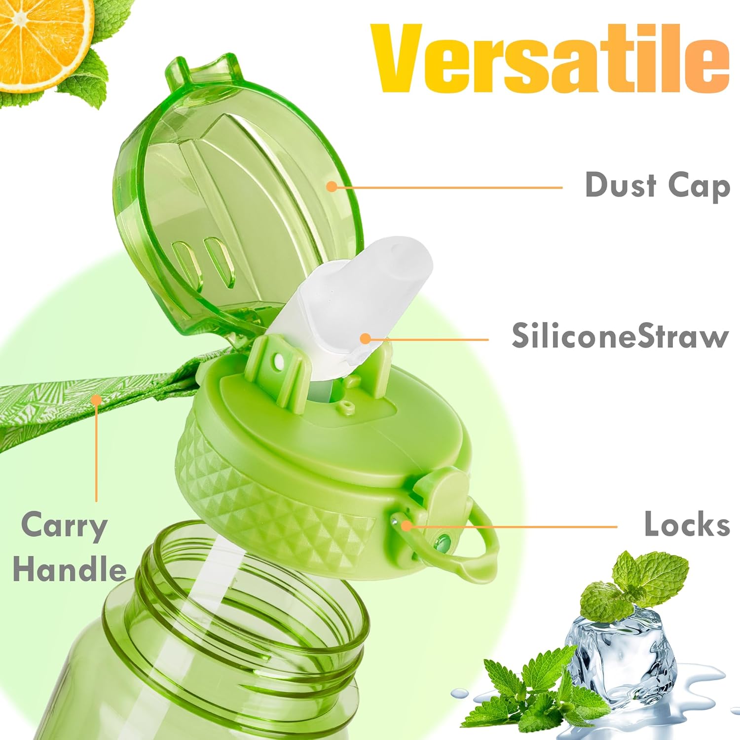Thumbnail 3 de GOPPUS 500ml Kids Water Bottle with Straw and Flip Top Lid – BPA Free, Time Markings, 17oz