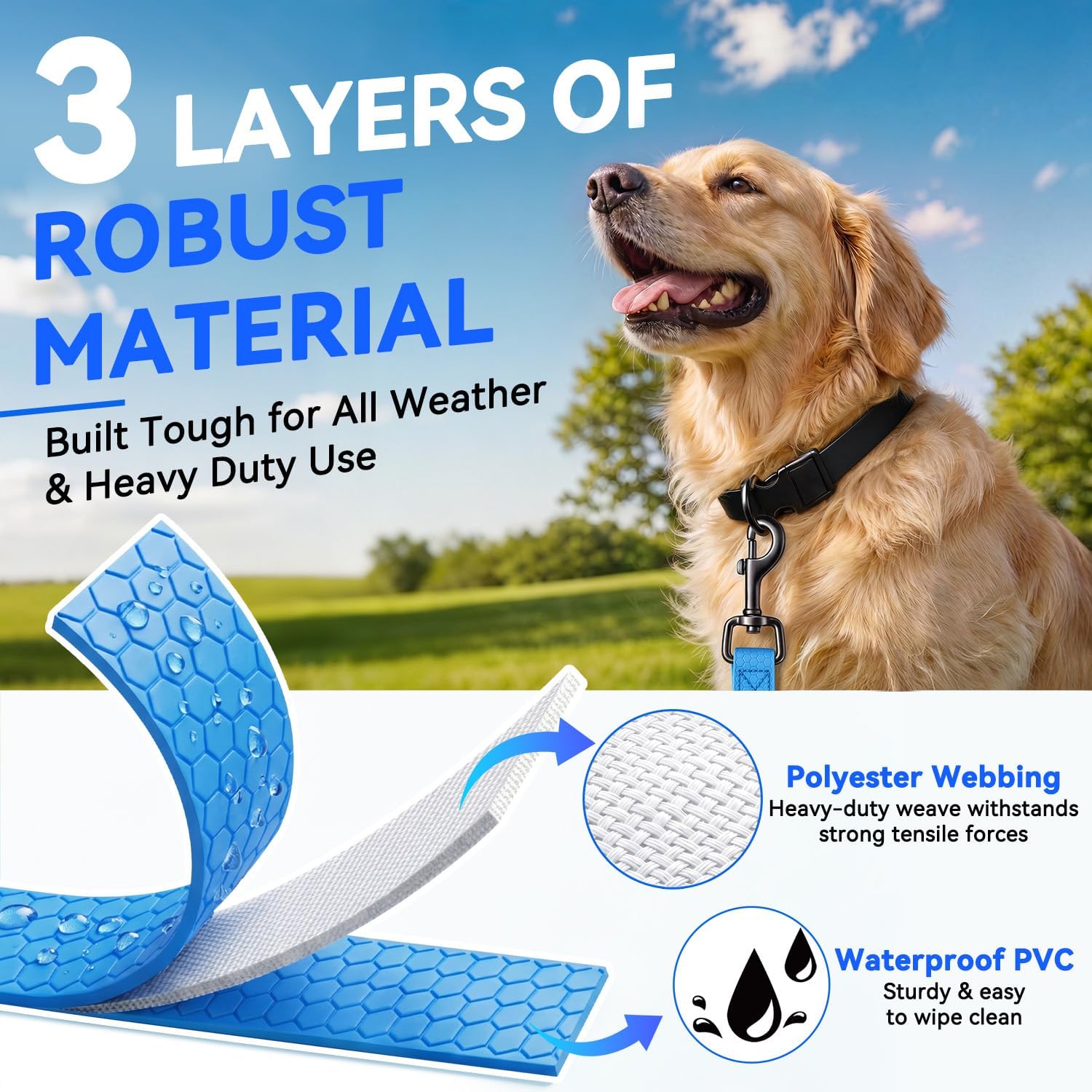 Detalle de Looxmeer Training Lead for Dogs 5m/16ft: Extra‑Long, Waterproof Training Lead with Padded Handle