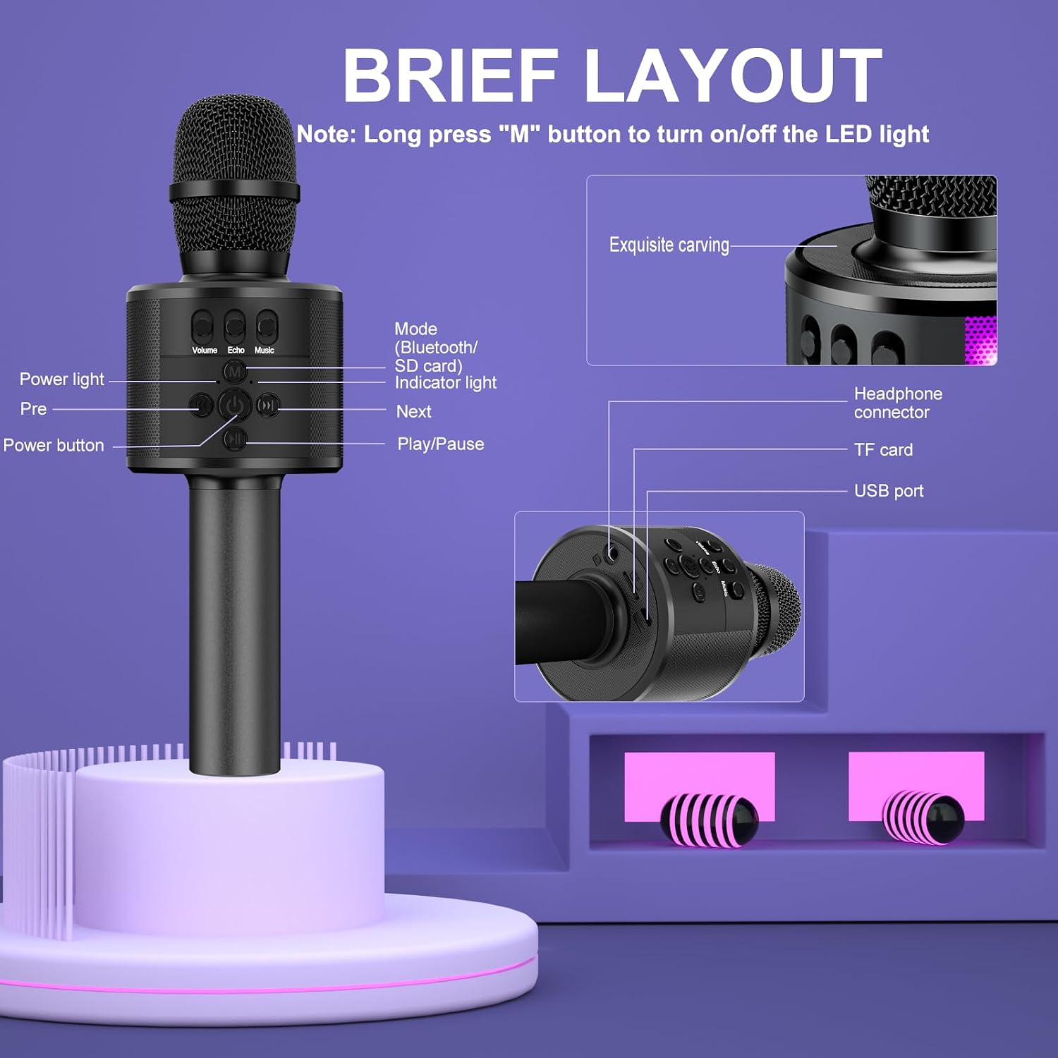 Thumbnail 5 de BONAOK Q78 Karaoke Microphone: 4-in-1 Fun for Kids and Adults