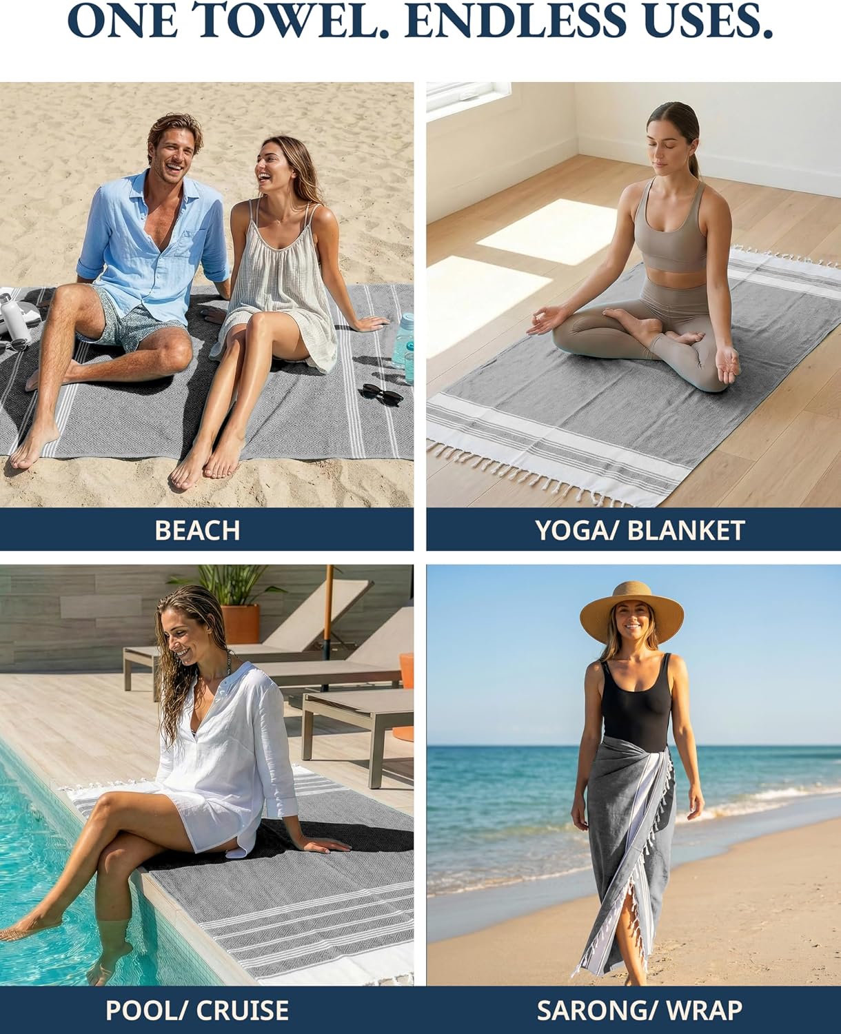 Detalle 2 de Lane Linen Beach Towel (2-Pack) — Oversized 39" x 71" Quick Dry, Sandproof Travel Towels in Ebony