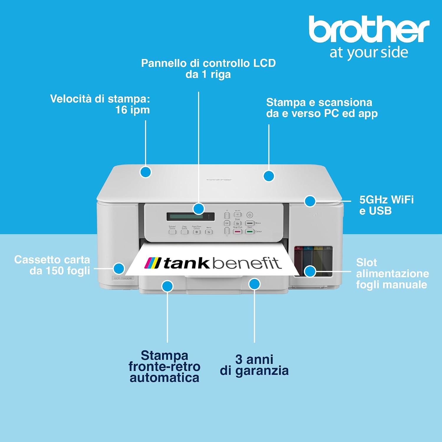 Detalle de Brother DCPT583DW multifunzione 16 ipm 🖨