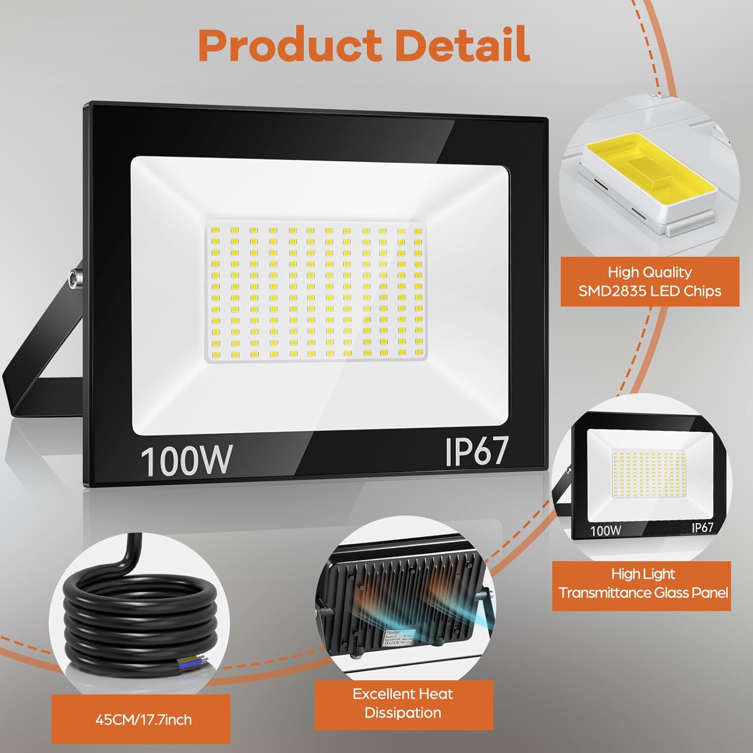 Thumbnail 1 de Kakashome 100W Faretto LED da Esterno – 10000 lm, 7000K, IP67, 144 Chips SMD 2835