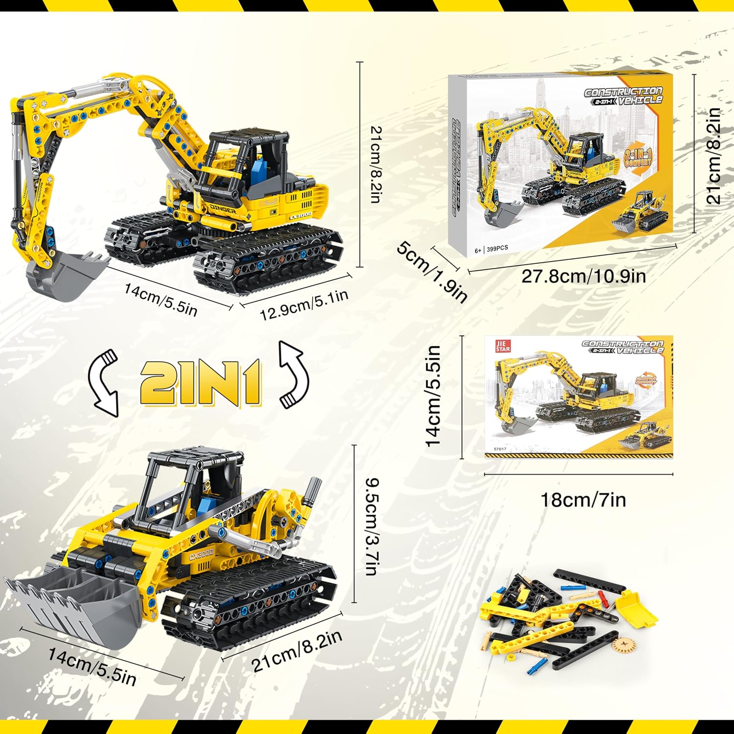 Thumbnail 6 de Charmofun 2in1 Techink Bagger Bulldozer Klemmbausteine 399 Teile