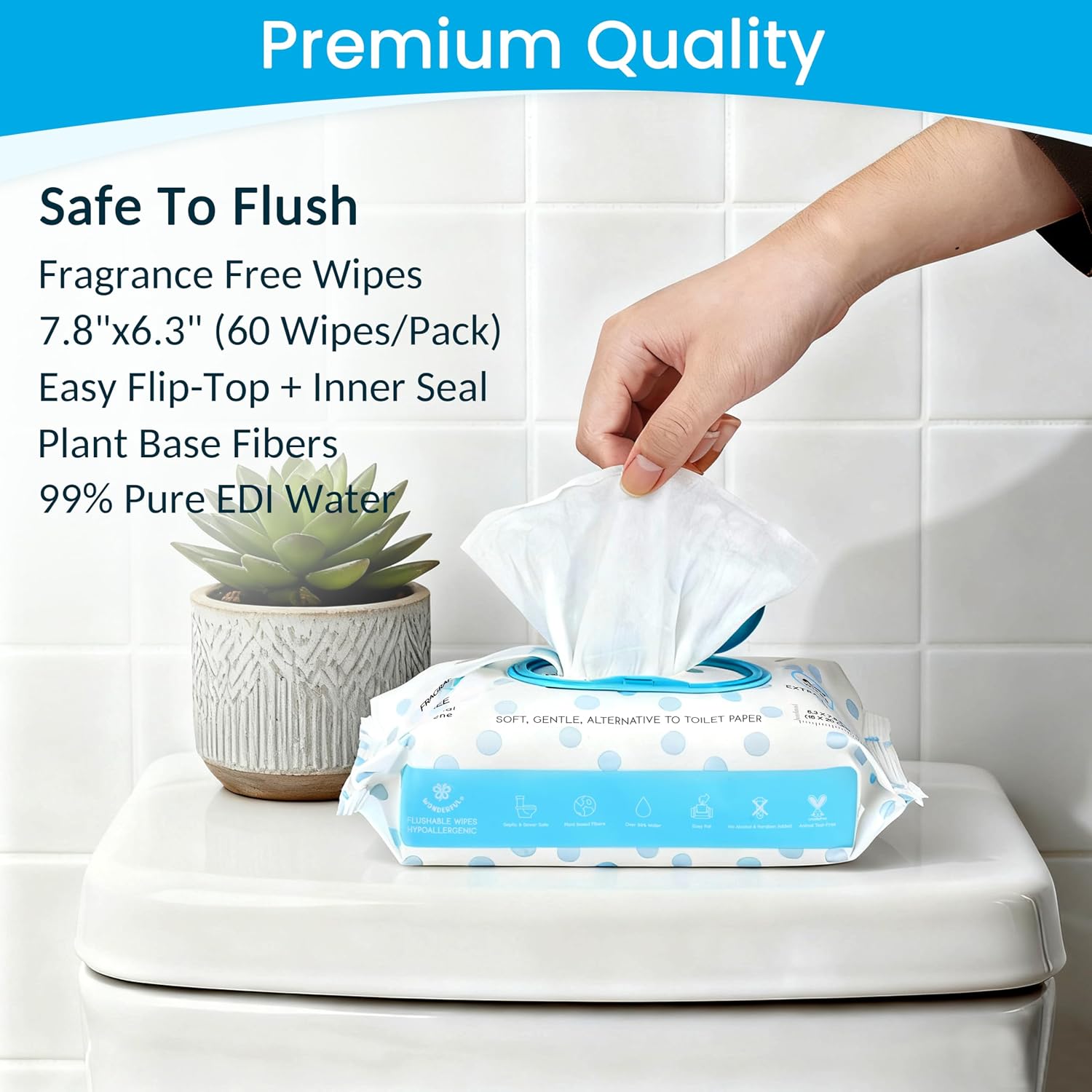 Detalle 2 de Wonderful Flushable Wipes Unscented 360-Count (6-Pack): Plant-Based, Sewer & Septic Safe
