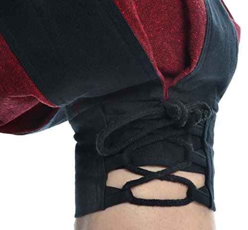 Detalle de HEMAD Pantalons Landsknecht médiéval pour Hommes – Calf-Longueur, coton pur, Noir-Rouge (S/M)