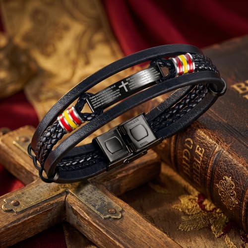 Thumbnail 4 de HOGALTHY Pulsera de cuero y acero inoxidable con Padre Nuestro y bandera española