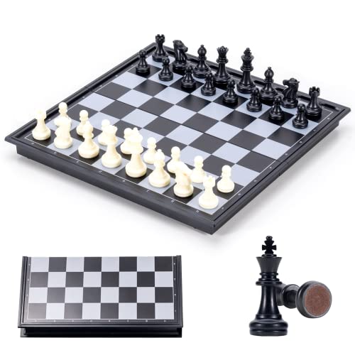 Detalle de Jeu d'échecs Magnétique Pliable Carehabi – Plateau portable 25x25 cm, noir et blanc