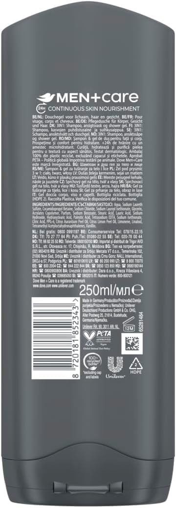 Detalle 2 de Dove Men+Care Active Comfort Docciaschiuma 3in1 – 6x250 ml