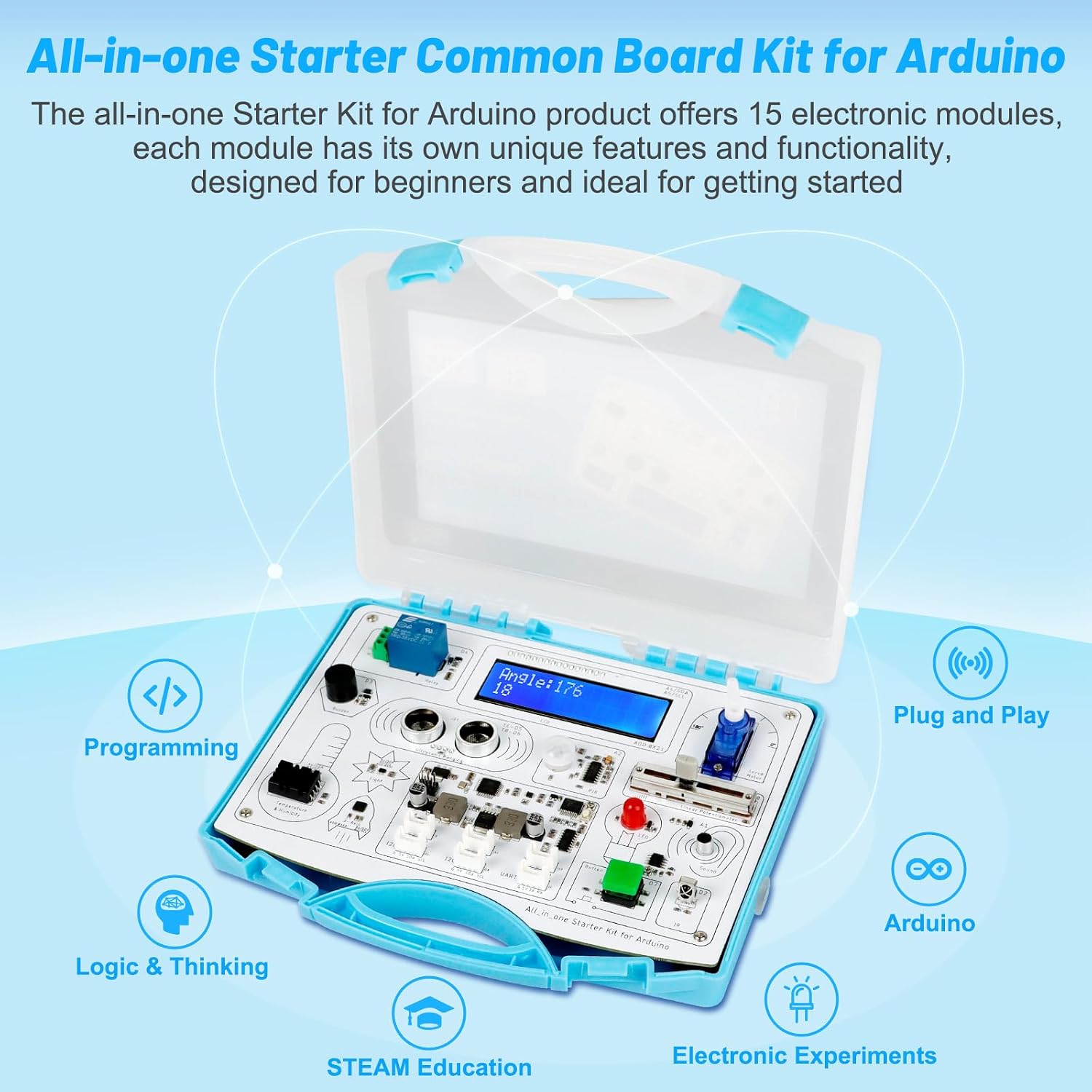 Detalle de ELECROW All-in-one Starter Common Board Kit for Arduino with 15 Sensors and 21 Lessons