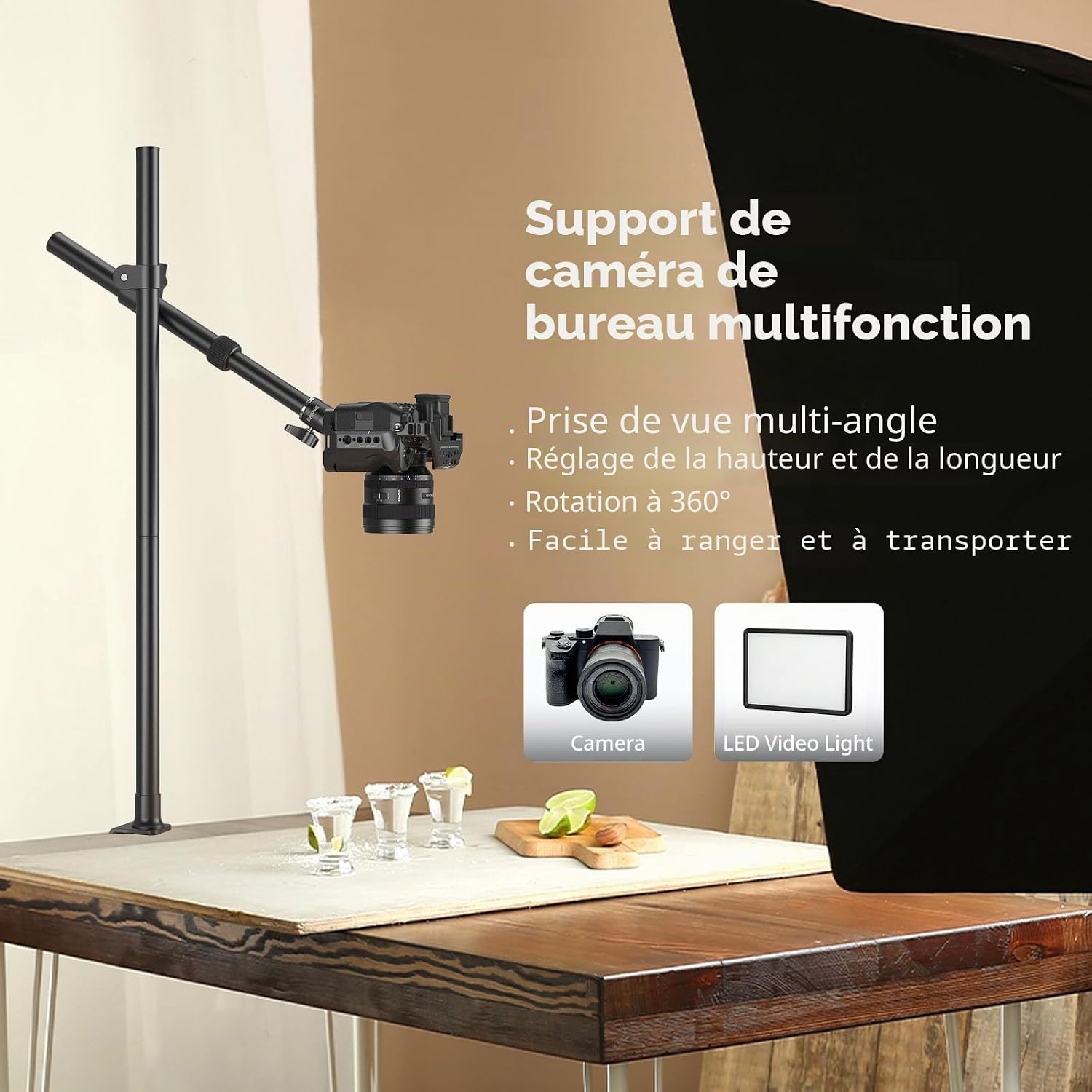 Detalle de SMALLRIG Kit de support de bureau 4938 pour bras de caméra avec rotule 360°