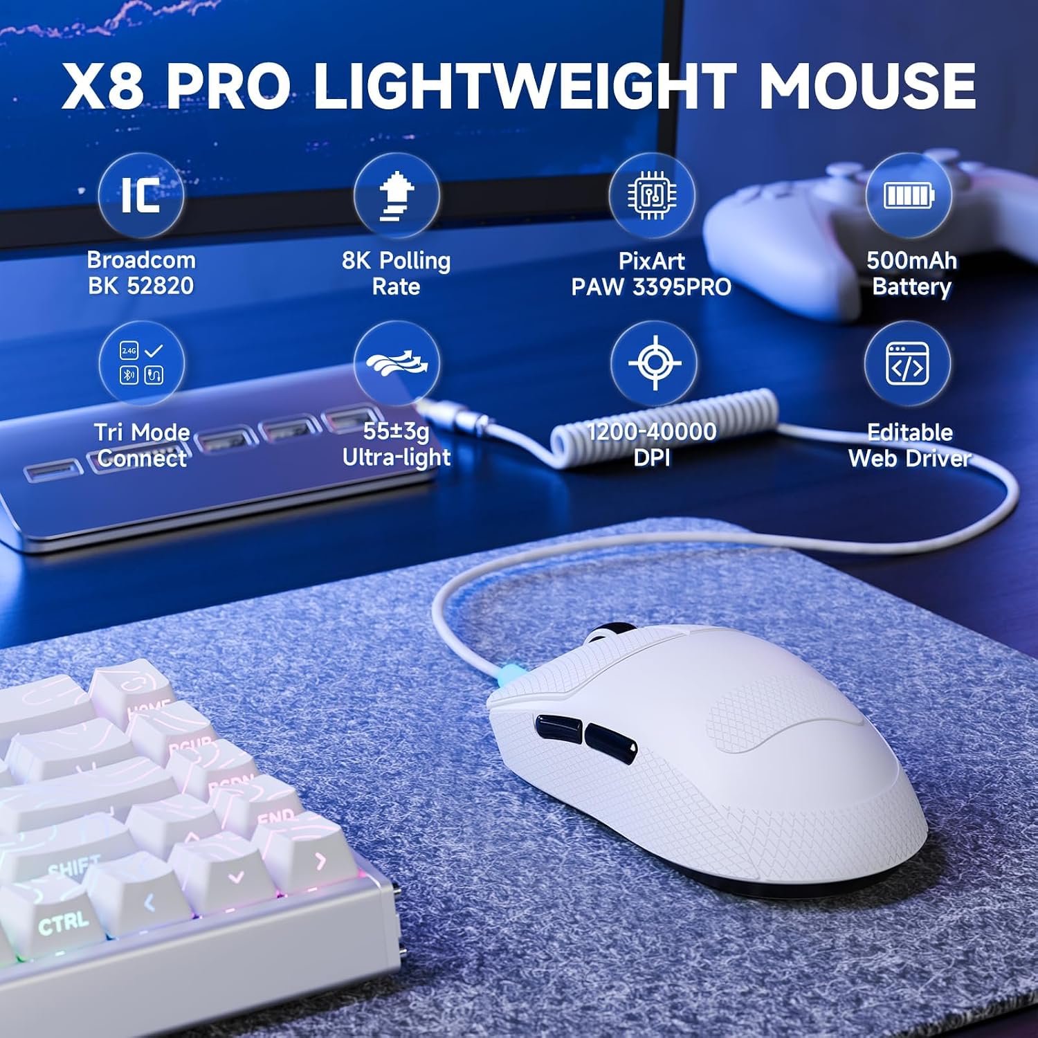Detalle 2 de ATTACK SHARK Wireless Gaming Mouse X8 PRO