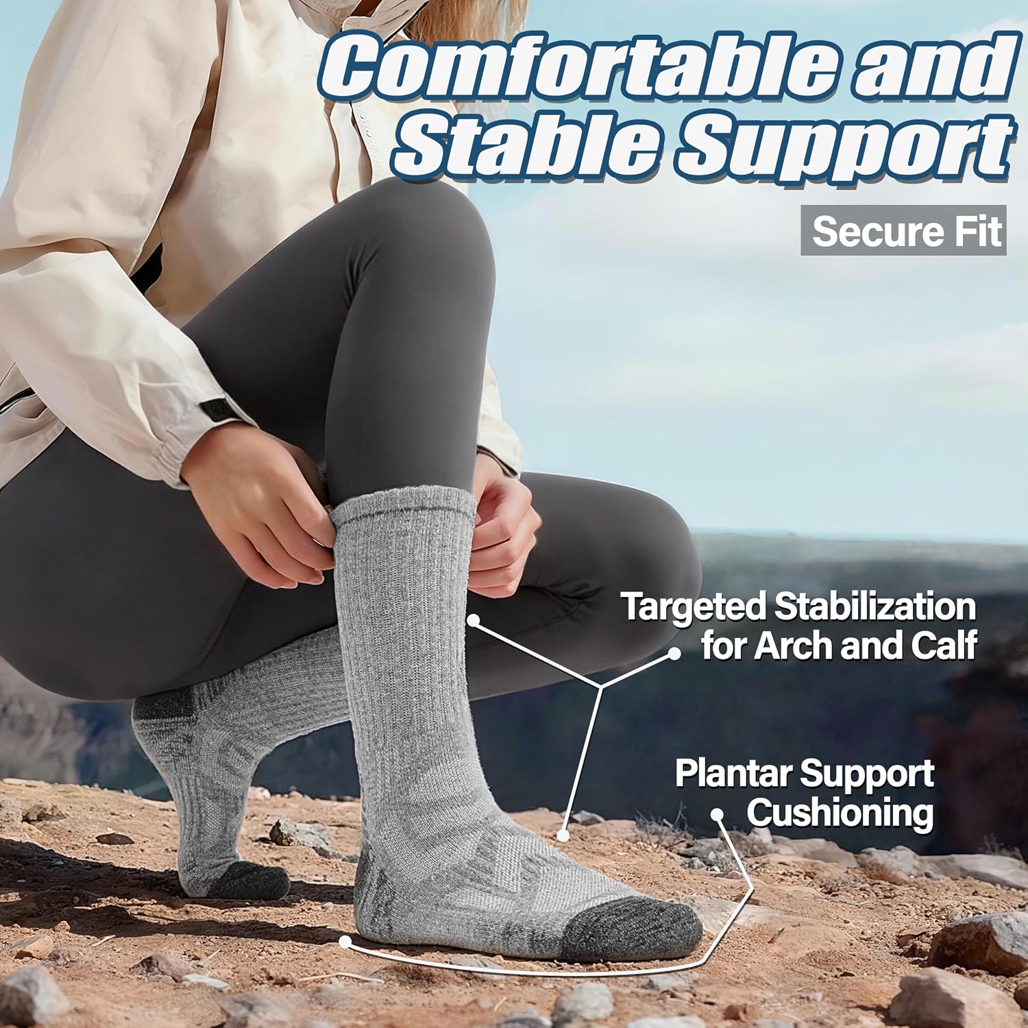 Thumbnail 2 de ANTSANG Merino Wool Hiking Socks, 5 Pairs, Crew with Targeted Cushioning